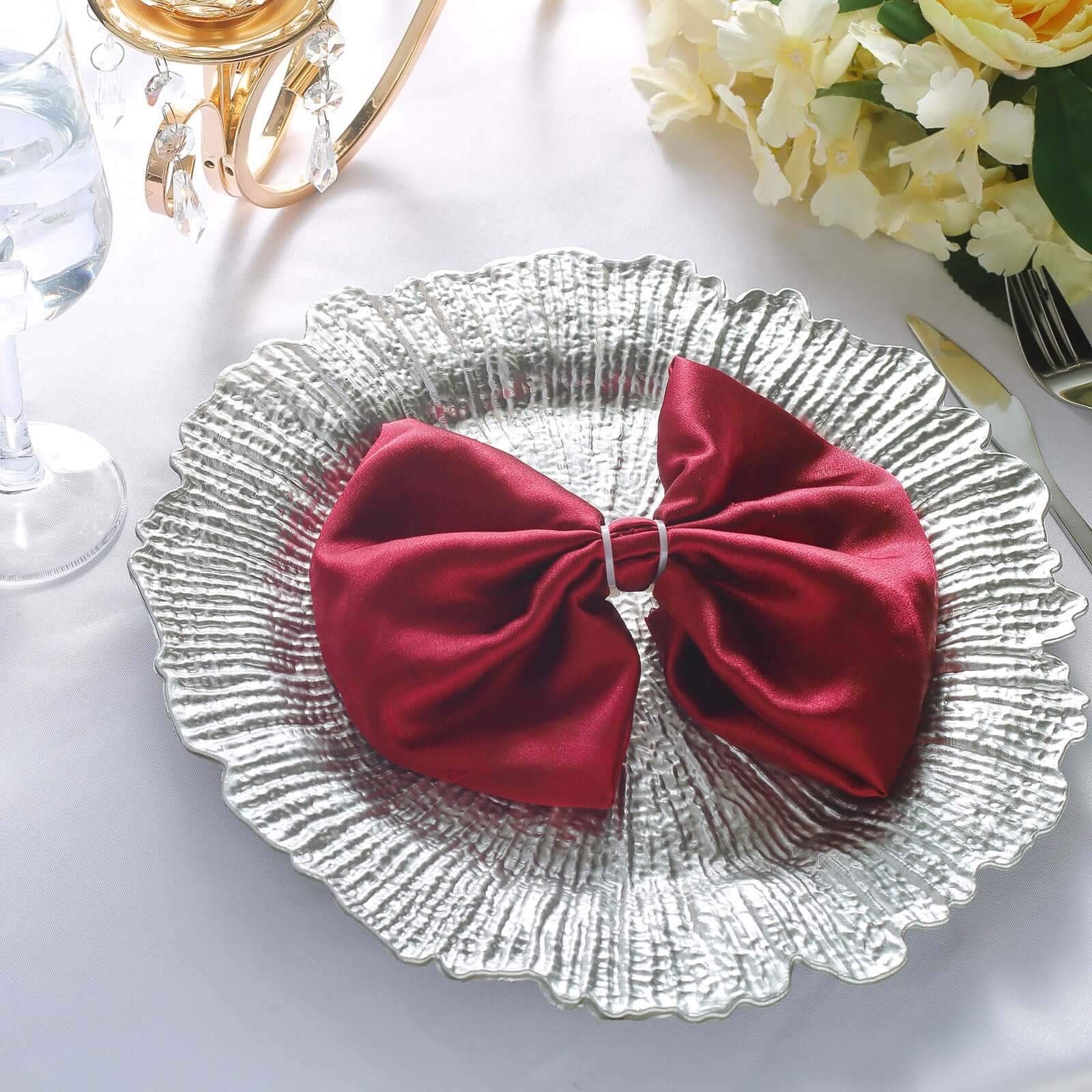 6-Pack Acrylic Plastic Round Charger Plates 13" in Silver with Reef Design, Dinner Charger Tableware
