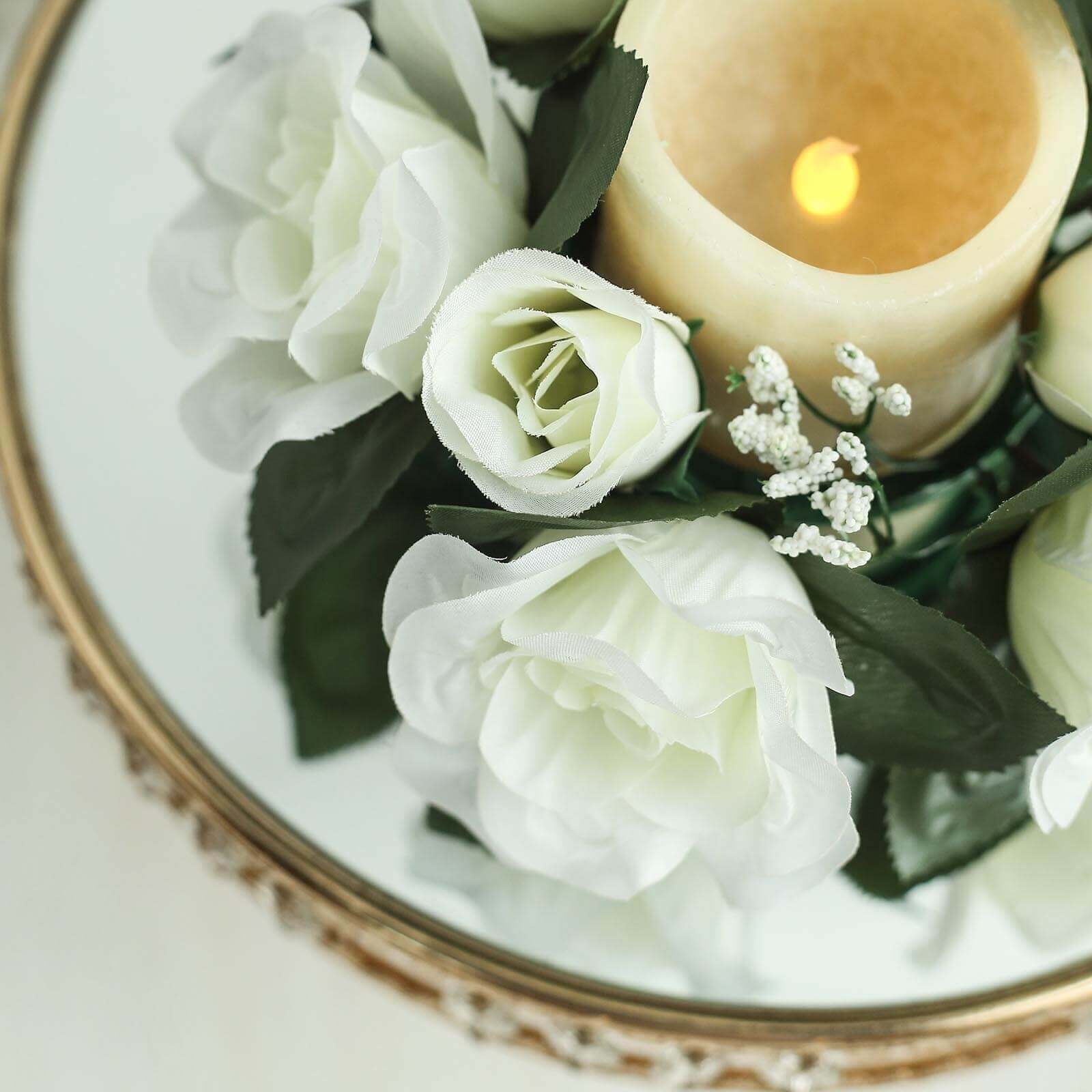 4 Pack 3" Ivory Artificial Silk Rose Flower Candle Ring Wreaths