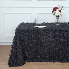 Taffeta 90"x132" Rectangle Tablecloth Black | 3D Leaf Petal Design Seamless Table Cover