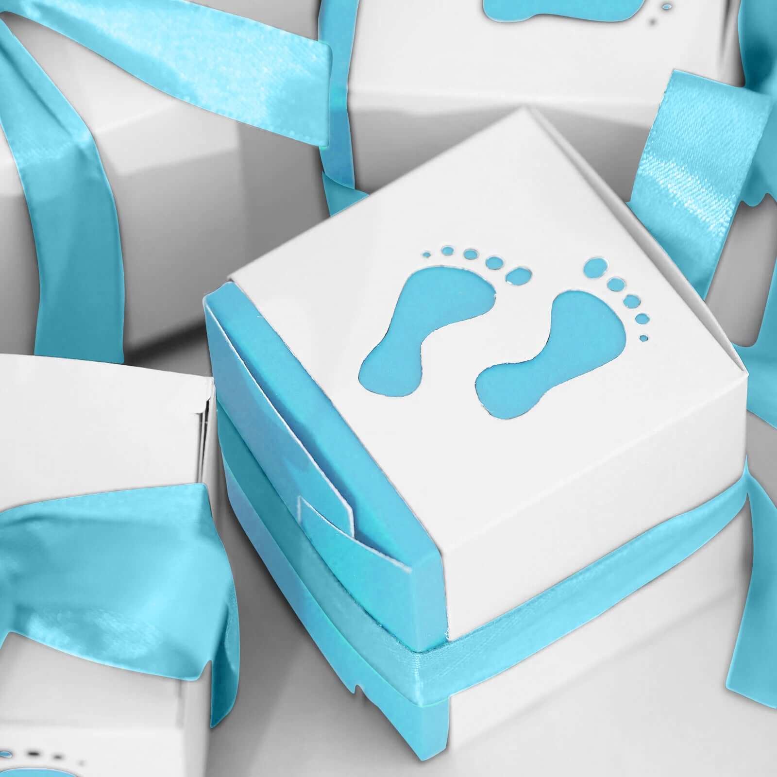 25 Pack 2" Light Blue Footprint Baby Shower Party Favor Candy Gift Boxes