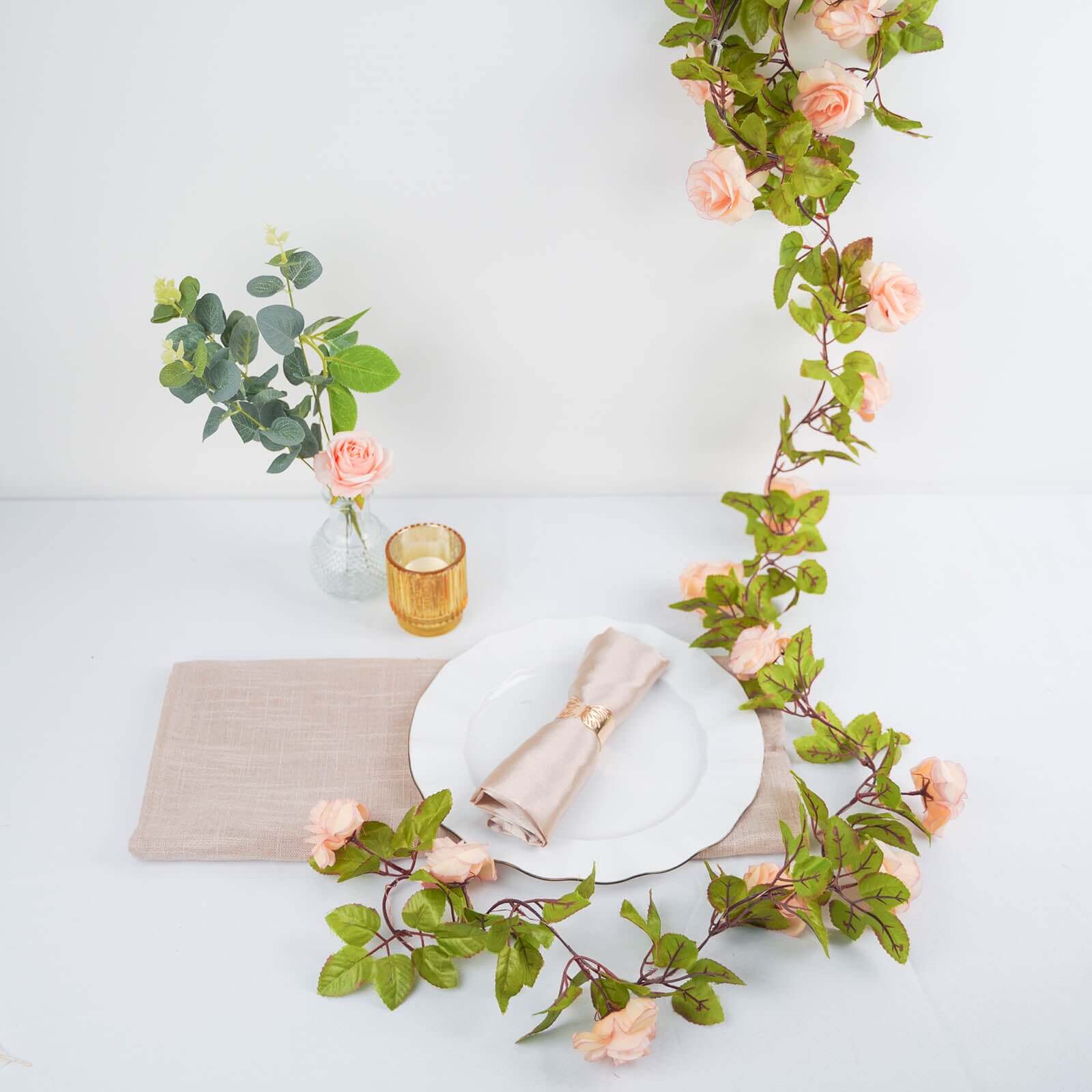 7ft 20 LED Blush Silk Rose Flower Garland Vine String Lights, Warm White Battery Operated