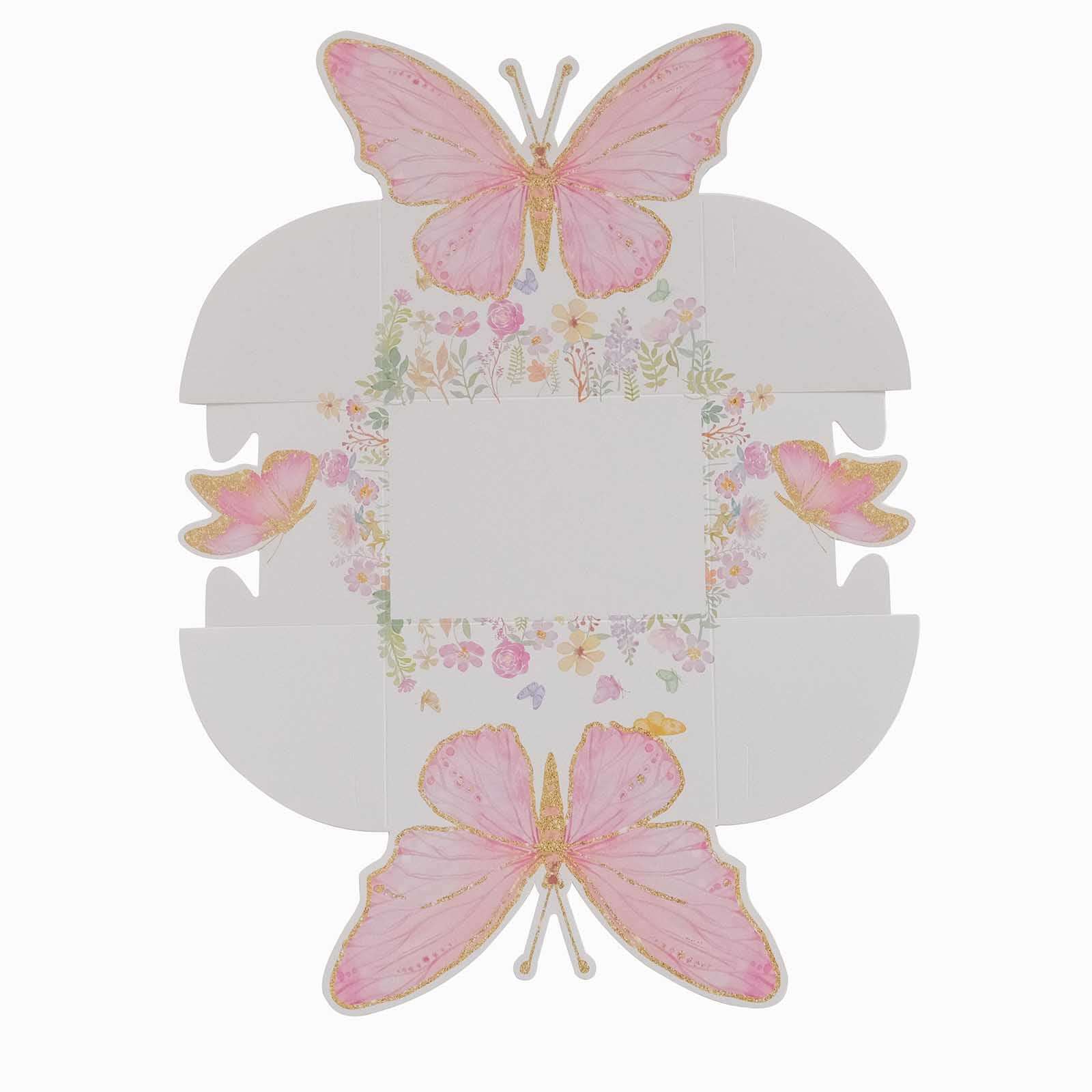 25-Pack Disposable Food Trays White/Pink Glitter Butterfly Design Cardstock - Whimsical Disposable Serving Tray Food Boats for Girls Birthday Baby Shower Party Supplies 6"x7"