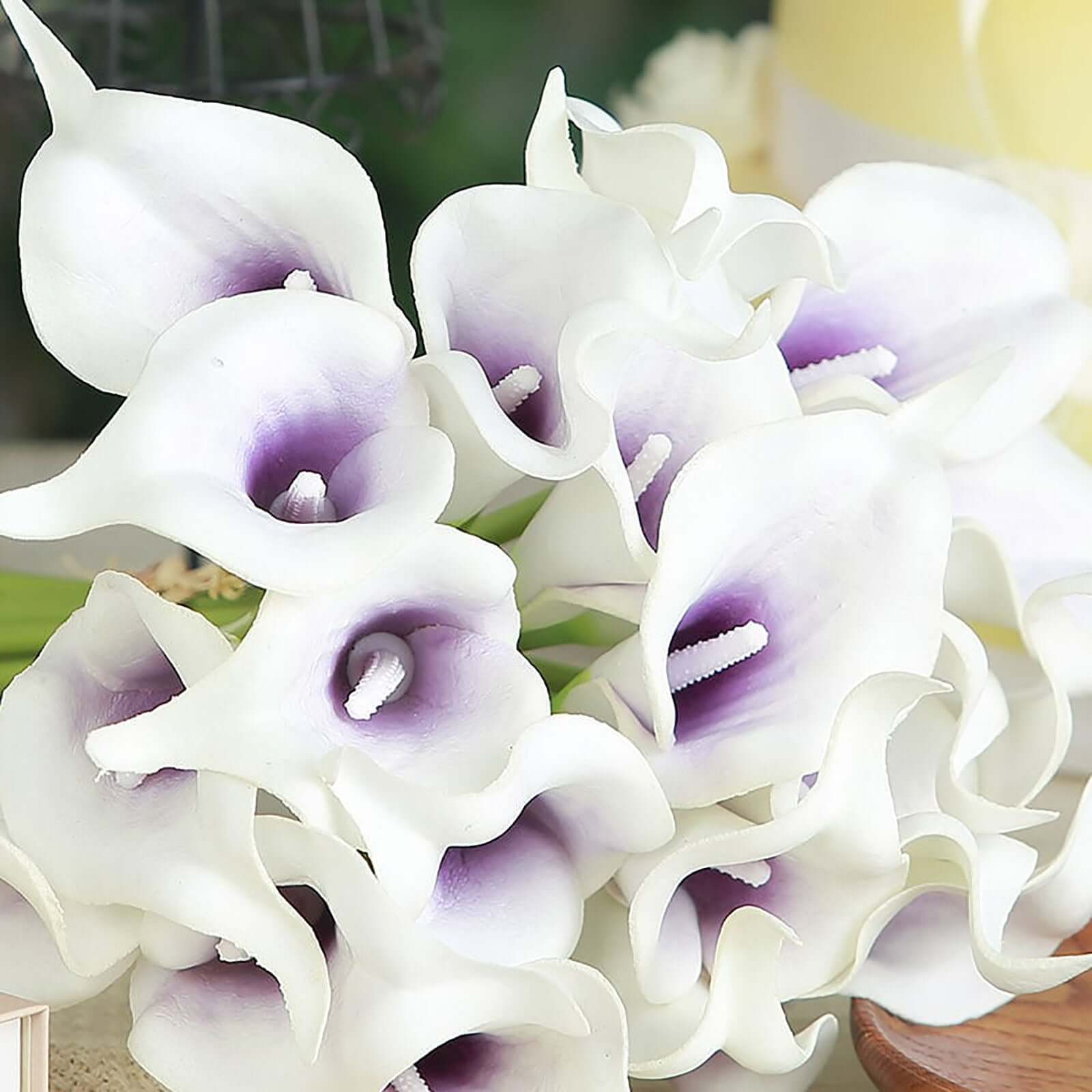 20 Stems 14" White Purple Artificial Poly Foam Calla Lily Flowers