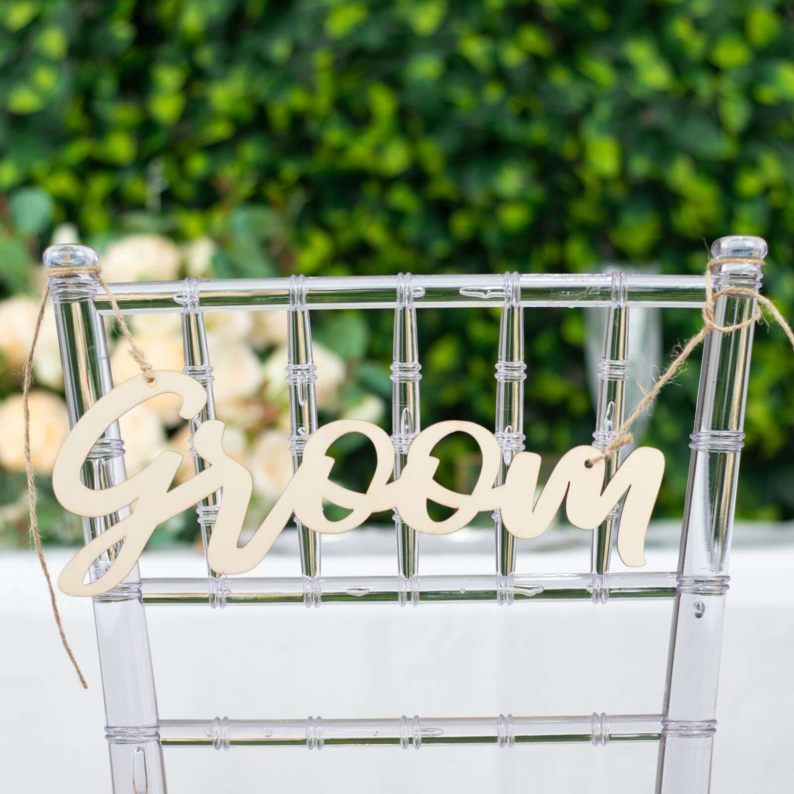 Set of 2 Bride and Groom Chair Signs Natural Wood - Charming Calligraphy Wall Hanging Wedding Decor & Props 12"x5"