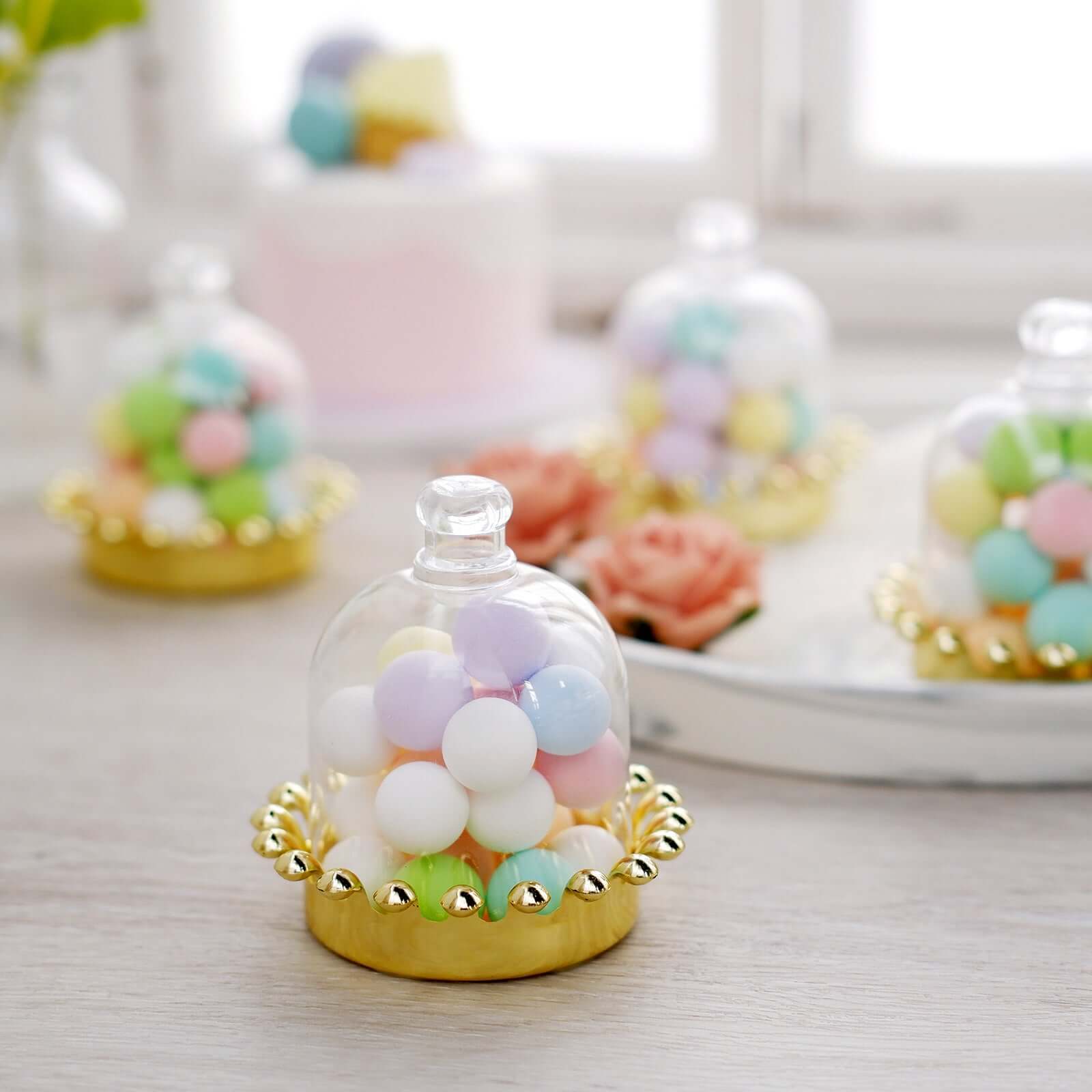 12 Pack 4" Clear Gold Mini Crown Treats Party Favor Boxes, Small Treats Jar Party Favor Boxes With Dome Lid