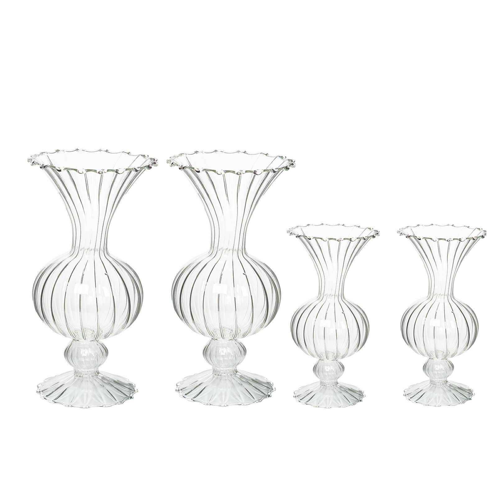 Set of 4 Glass Flower Vases Nordic Style with Petals Texture Clear - Transparent Bud Planters for Wedding Table Decor 7", 9"