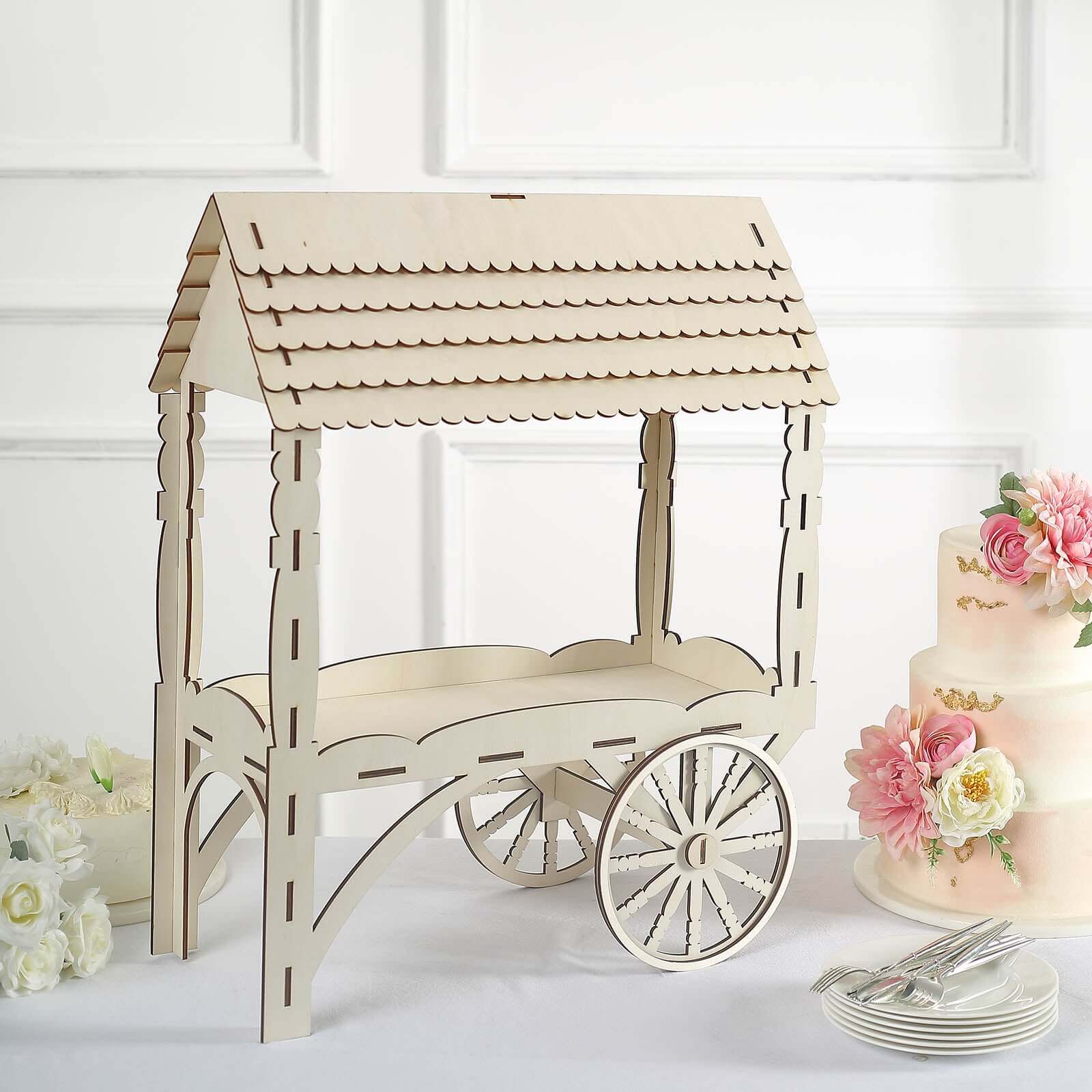 Mini Wooden Dessert Display Candy Cart Sweet Stall Design Natural - Tabletop Cupcake Stand 25"