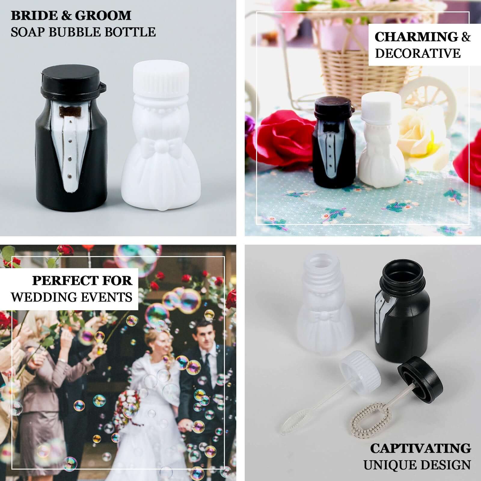 24 Pack Bride and Groom 2" Soap Bubble Bottles Wedding Party Favors, Prefilled Favor Bubbles