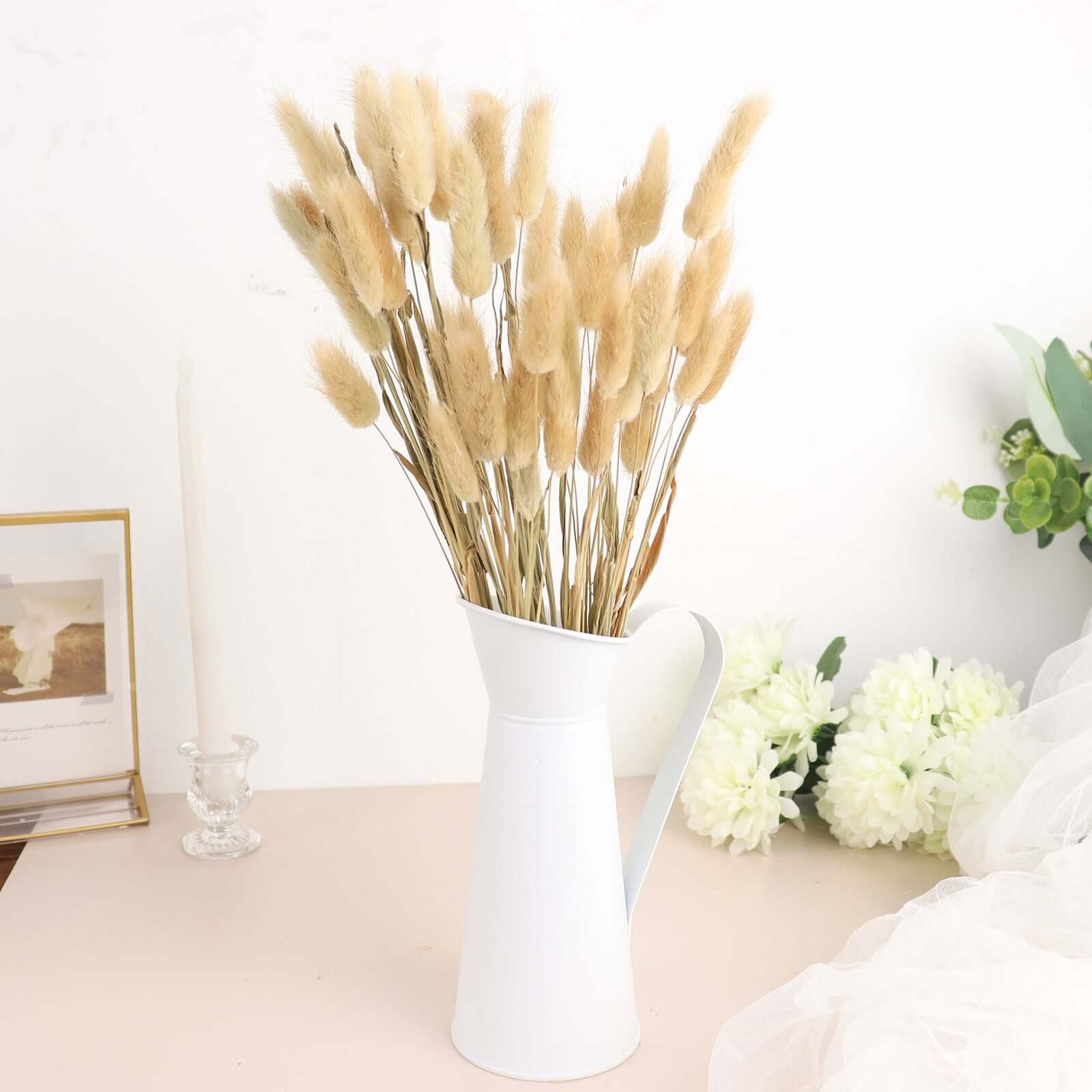 50-Pack Dried Bunny Tail Grass Natural - Rustic Chic Lagurus Ovatus Rabbit Tail Ornamental Grass for Modern Farmhouse Decor Event Styling & Floral Displays 15"