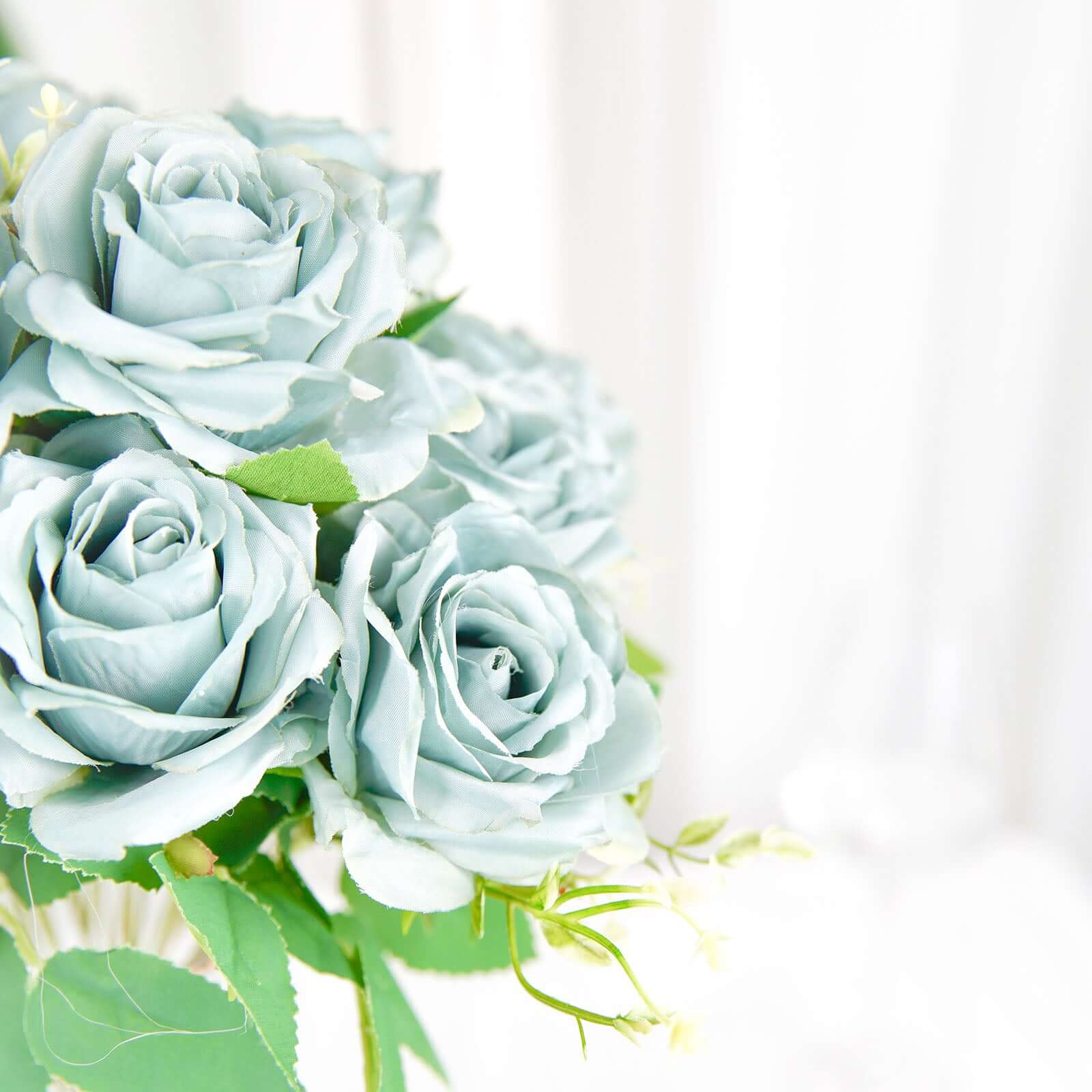 2 Bushes 18" Real Touch Light Dusty Blue Artificial Rose Flower Bouquet, Silk Long Stem Flower Arrangements