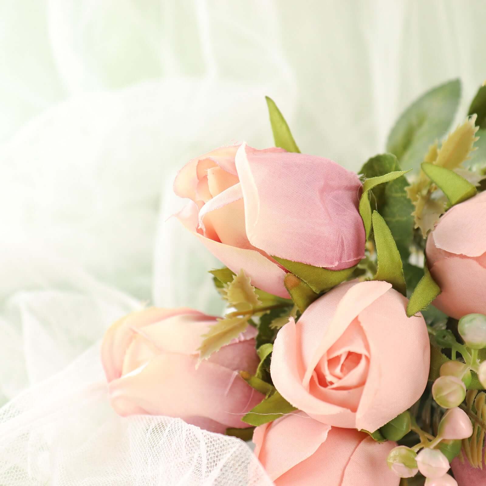 3 Pack 13" Dusty Rose Real Touch Silk Rose Bud Flower Bridal Bouquets, Artificial Floral Bush Arrangements