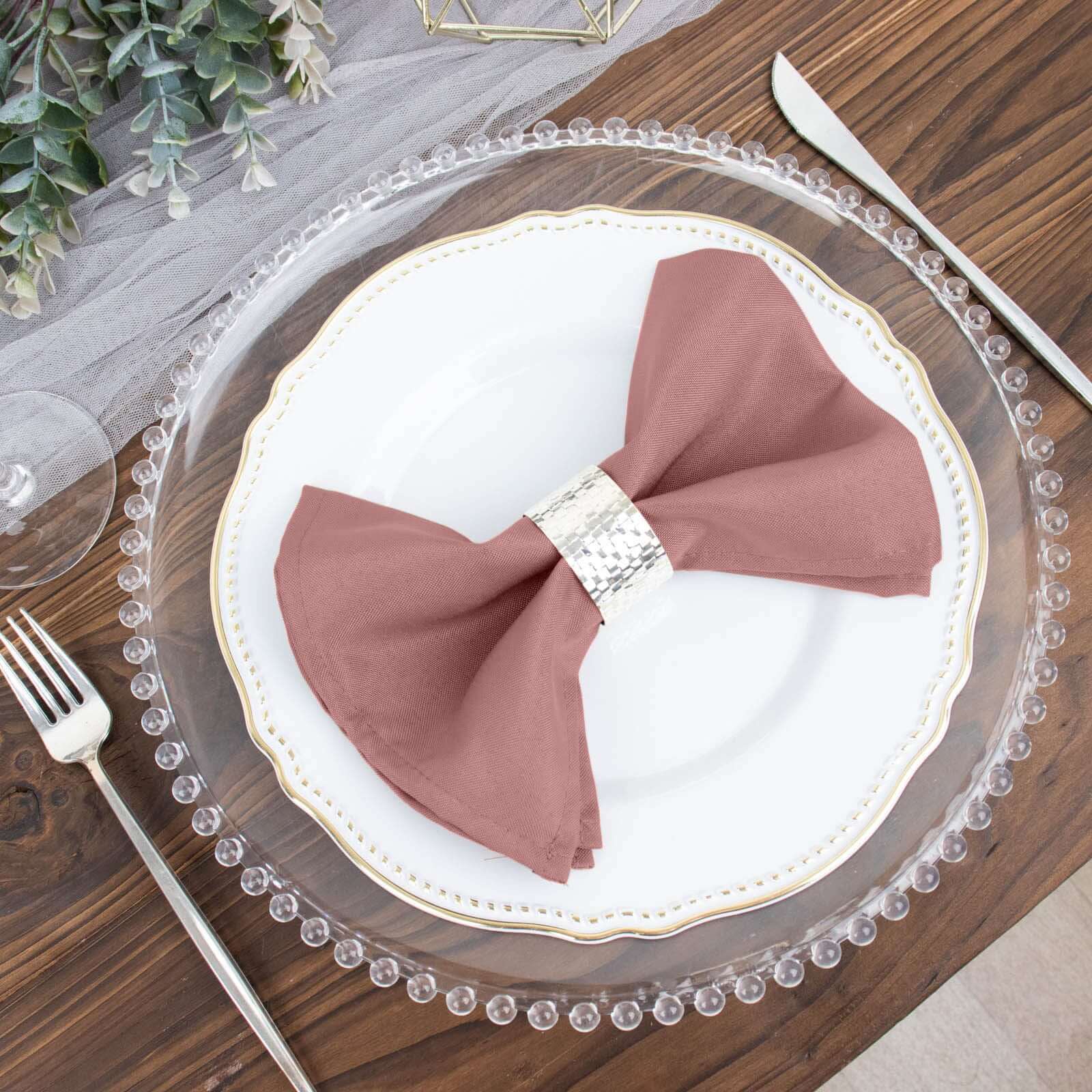 5 Pack Polyester 17"x17" Napkins Dusty Rose - Durable & Wrinkle Resistant Dinner Napkins
