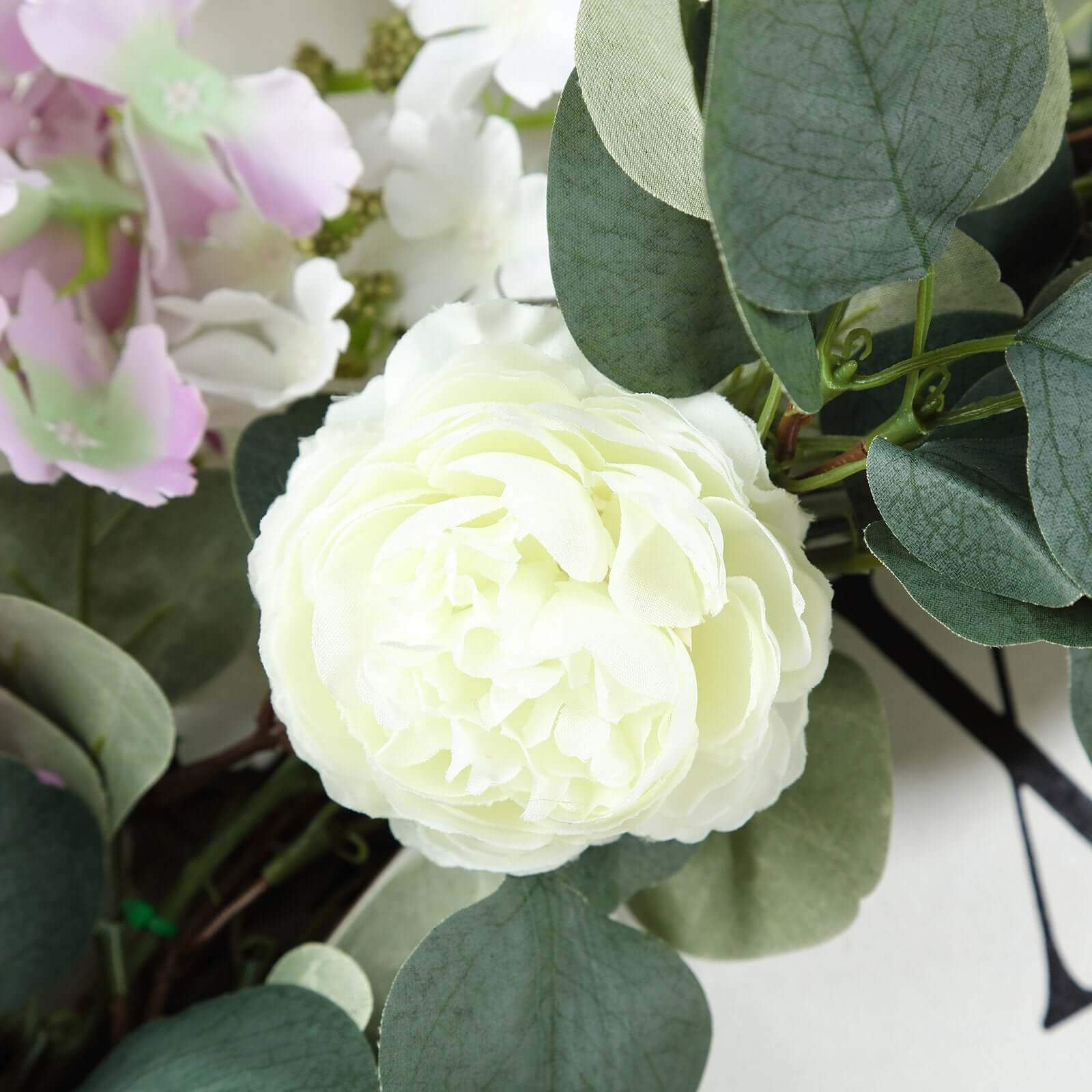 42" Green Artificial Eucalyptus Leaf, Ranunculus Flower Garland Vine