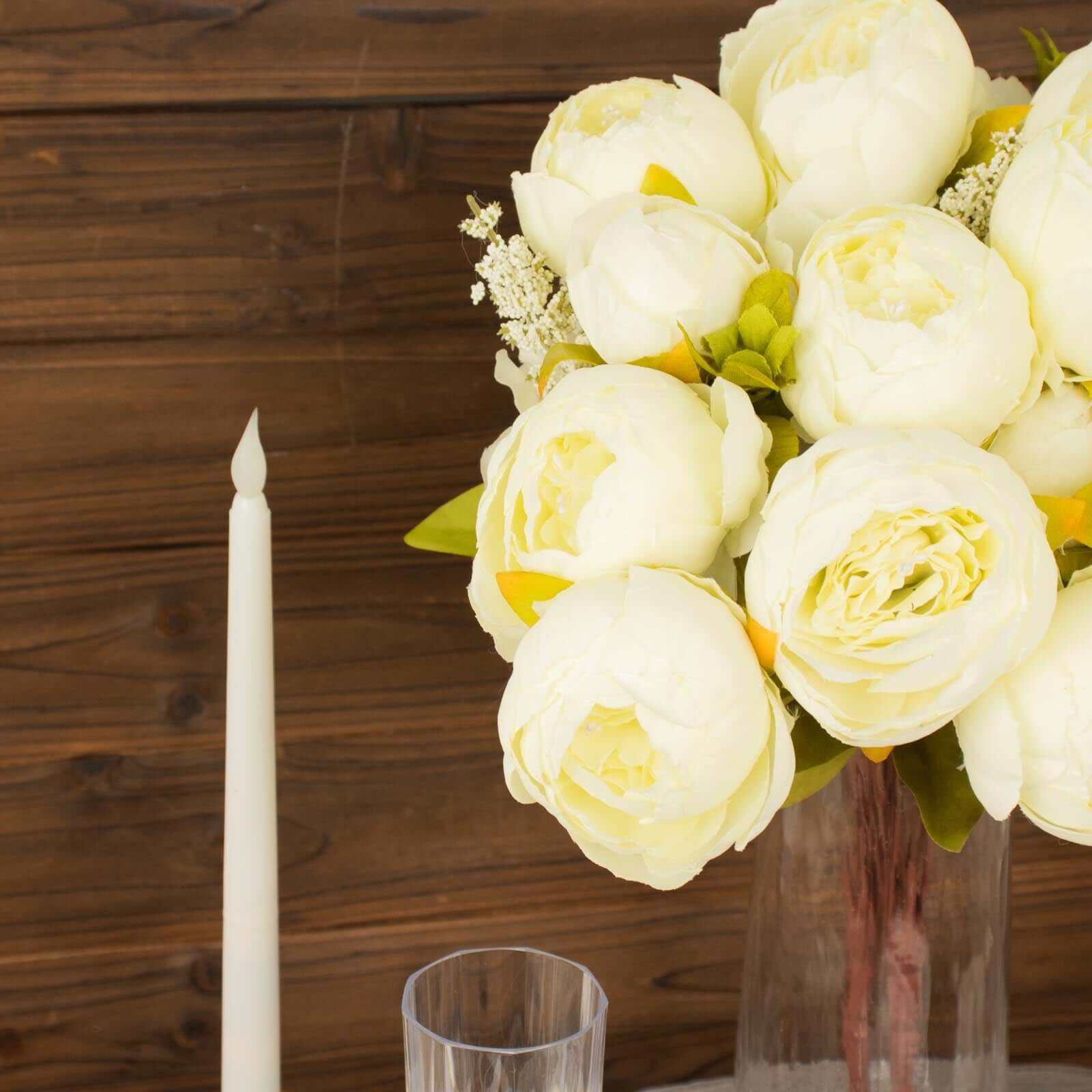 2 Pack 19" Ivory Artificial Peony Flower Wedding Bouquets, Faux Silk Flower Arrangements