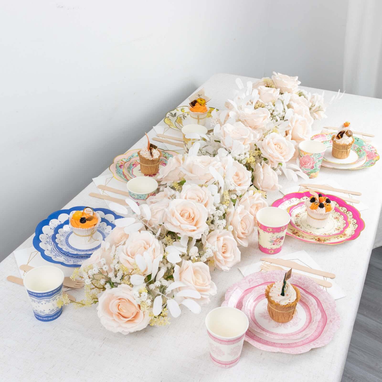 24-Pack Paper 9" Round Dinner Plates in Mixed Floral Print with Scalloped Edge - Disposable Party Plates for Baby Showers & Vintage Themes