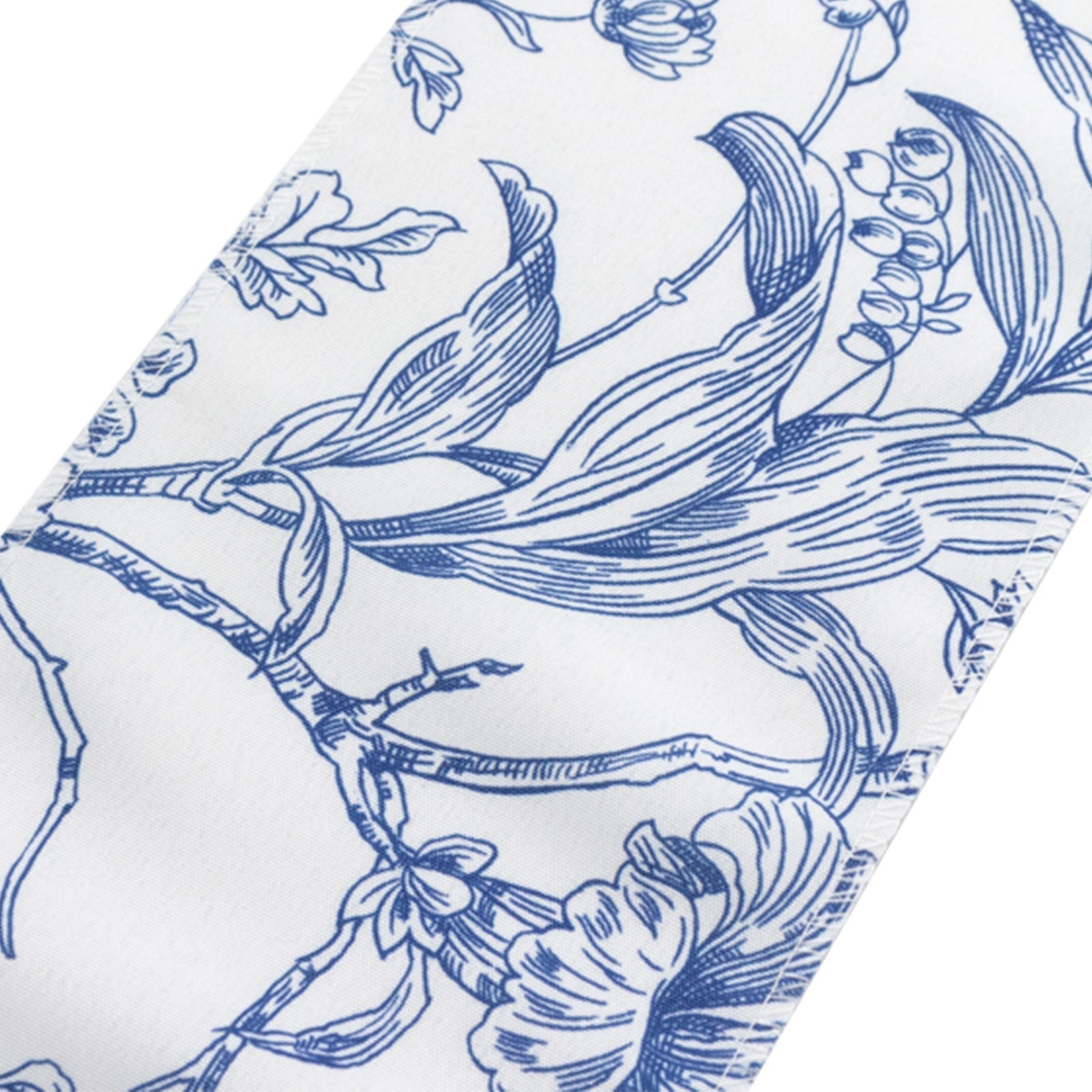 Polyester Chair Sashes White/Blue French Toile Floral Design - Wrinkle-Resistant & Durable Chair Bows for Exquisite Weddings & Banquets 6"x108"