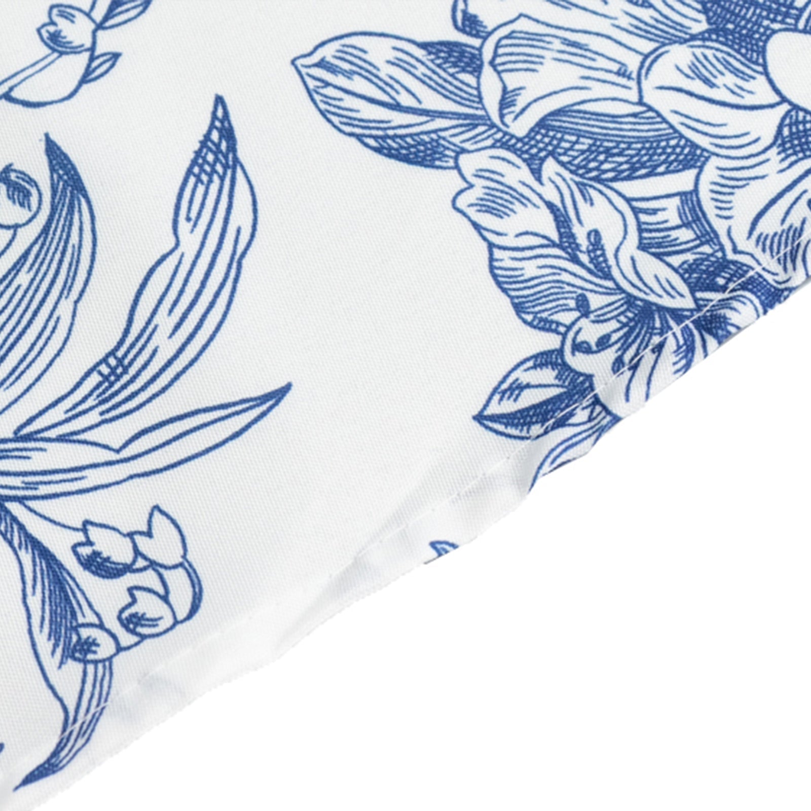 Polyester 120" Round Tablecloth White - Blue French Toile Pattern for Chic Weddings
