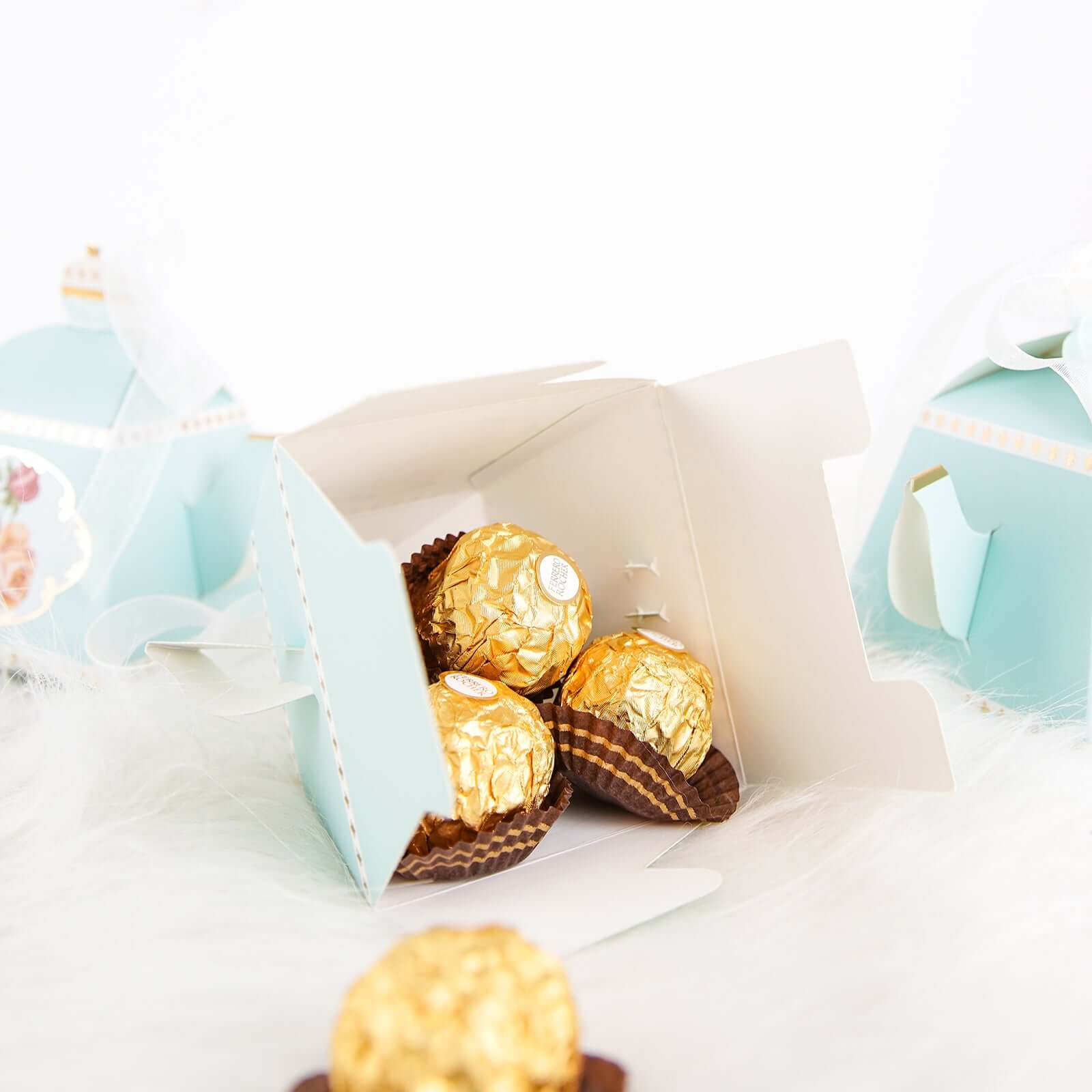 25 Pack 4" Light Turquoise Mini Teapot Favor Boxes, Vintage Rose Gift Boxes with Ribbons