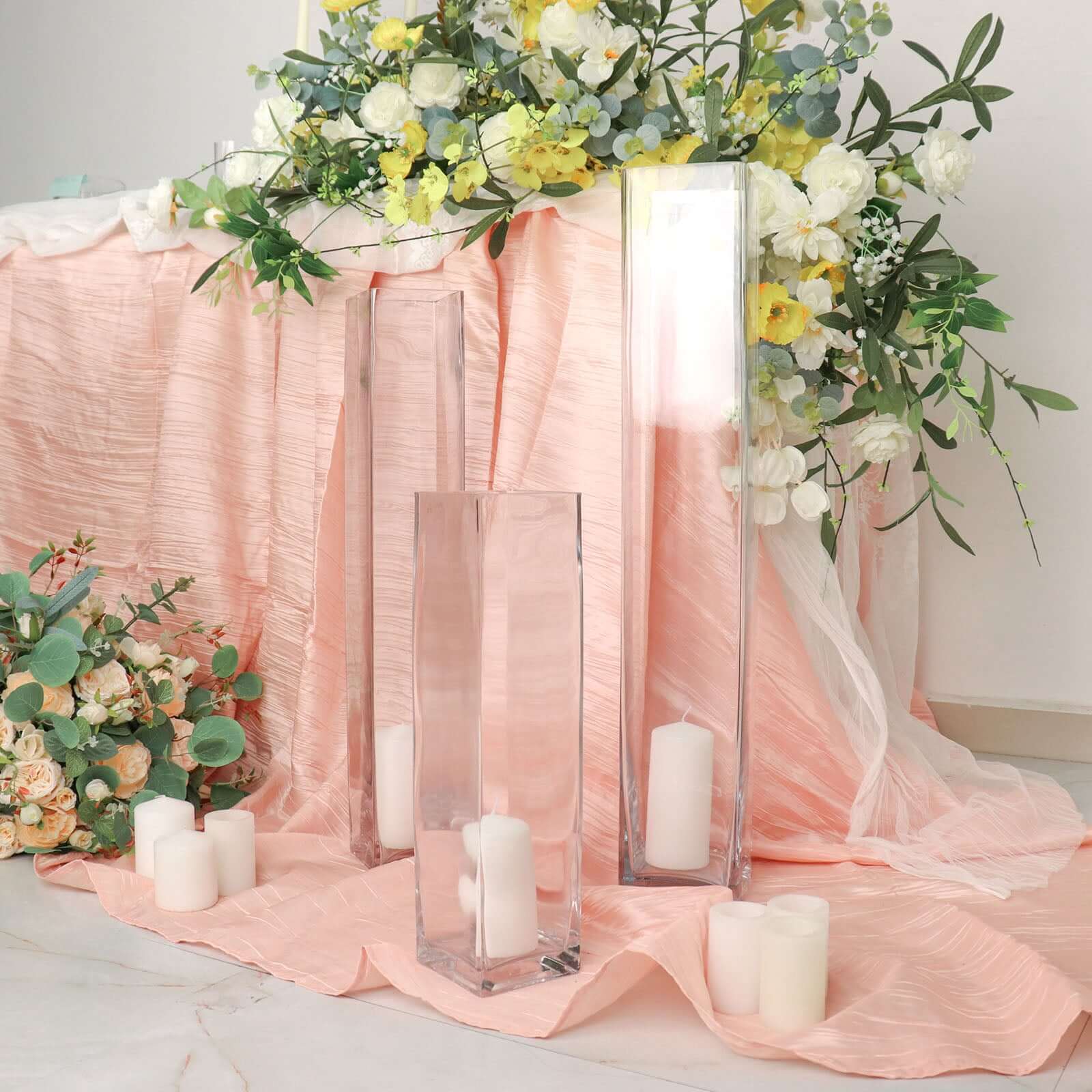 6-Pack Glass Cylinder Vases Square Clear - Durable Heavy Duty Floral Centerpieces for Weddings 16"