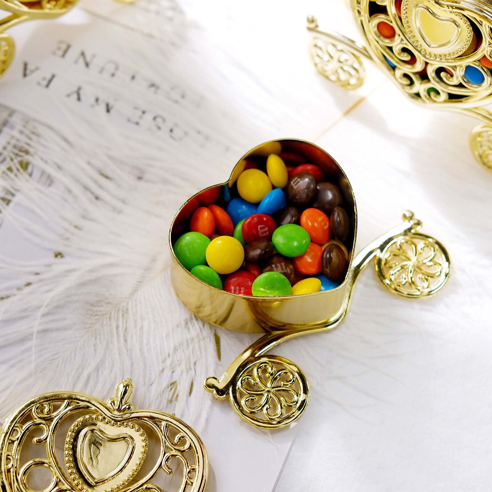12 Pack 4" Gold Princess Heart Carriage Treats Party Favor Boxes, Candy Container Gift Boxes