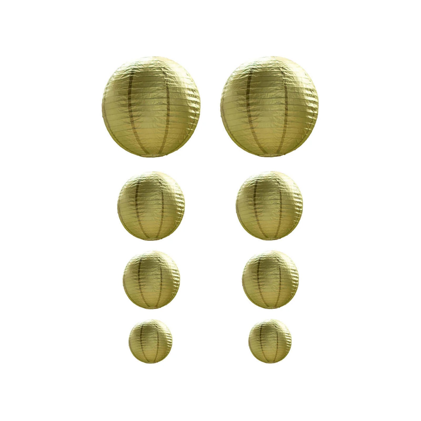 Set of 8 Gold Hanging Paper Lanterns, Decorative Round Chinese Sky Lanterns, Assorted Sizes  - 6",8",10",14"
