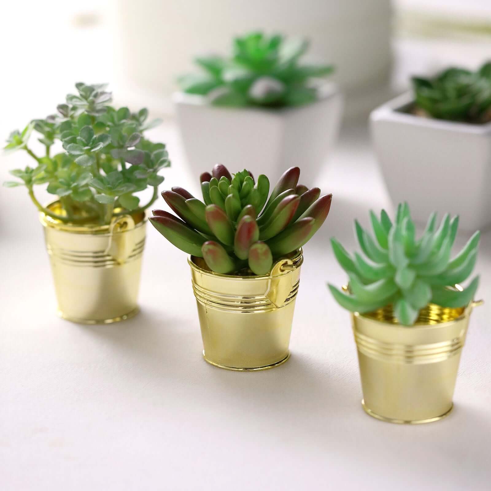 12 Pack 2" Gold Mini Planter Treat Party Favor Boxes, Small Pail Bucket Candy Container Gift Boxes