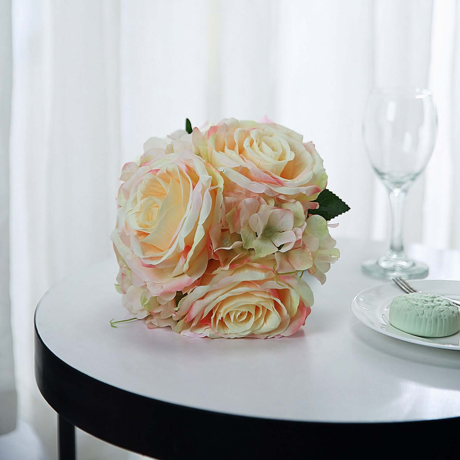 2 Bushes Pink Artificial Silk Rose and Hydrangea Flower Bouquets