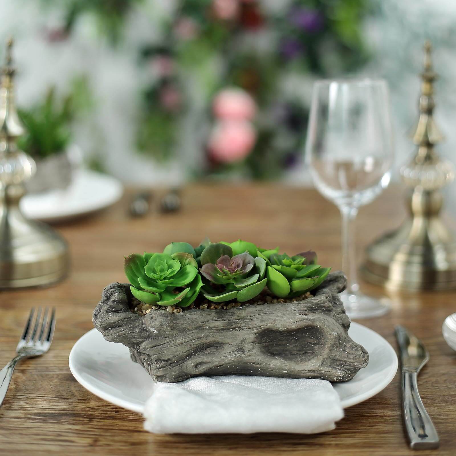 Perle Von Nurnberg Artificial Succulents Arrangements in 7" Log Planter - Lifelike Faux Plant for Stylish Home Bathroom Tabletop Indoor Outdoor Greenery Decor