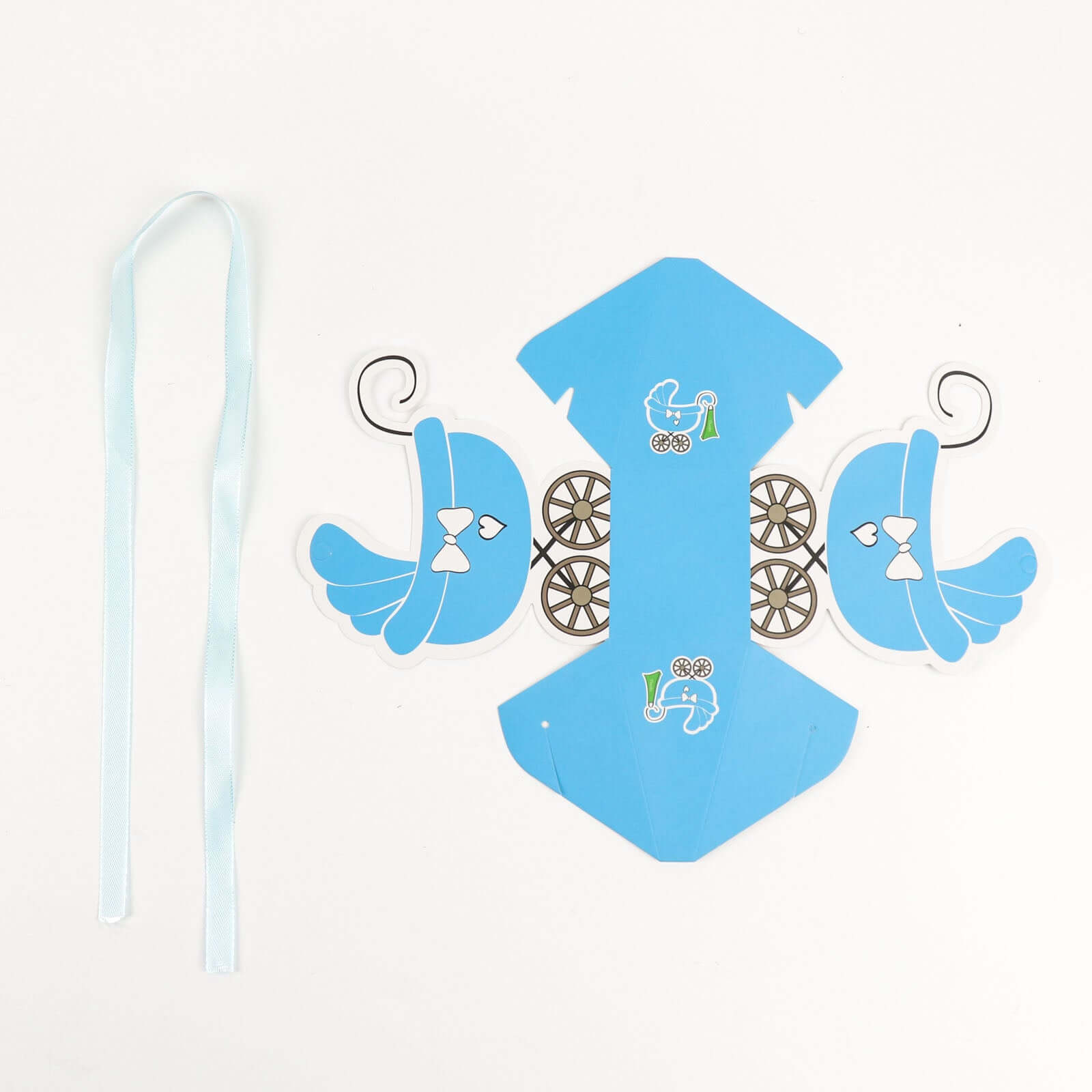 25 Pack Light Blue Baby Paper Stroller Party Favor Gift Boxes, Cardstock Carriage Candy Boxes with Ribbon Ties - 4.5"x2"x4"