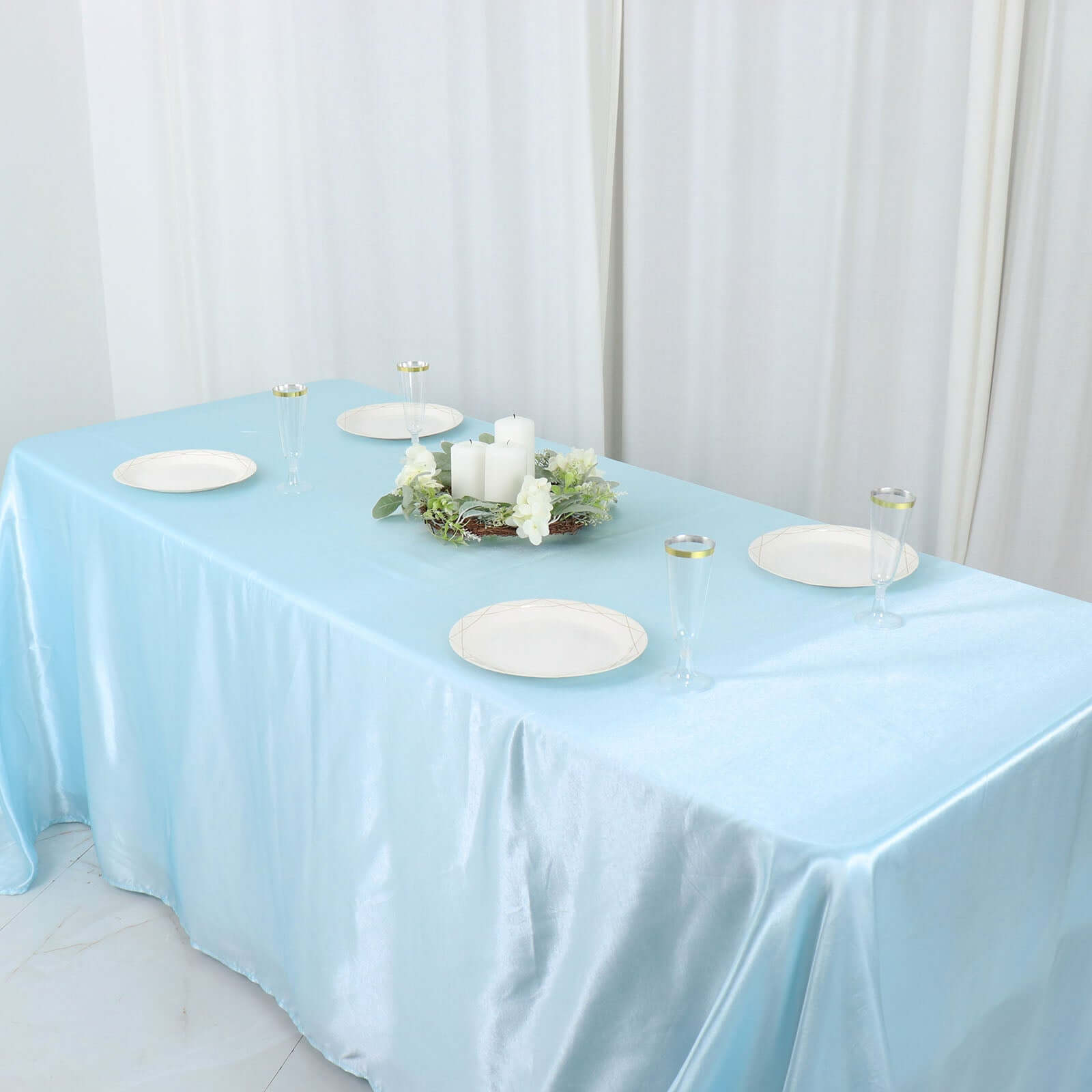 Satin Rectangular 90"x132" Tablecloth Light Blue Satin - Seamless Table Cover