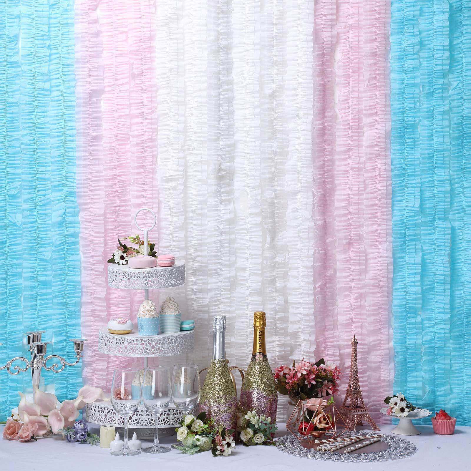 3 Pack 28ft Light Blue Ruffled Paper Streamer Rolls, Crepe Tissue Party Decorations