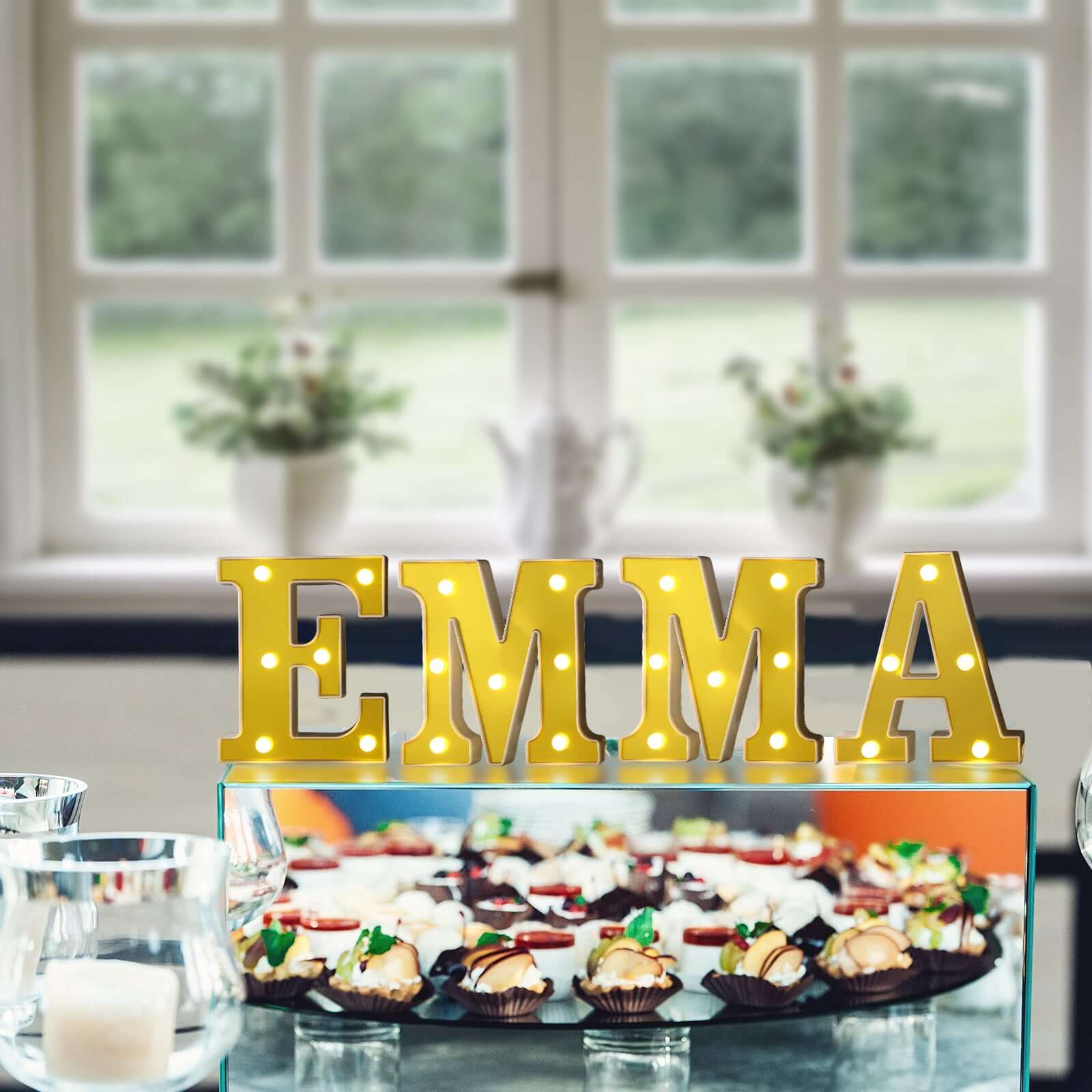 3D Marquee Letter "E" Warm White 6 LED Lights Gold - Chic Light-Up Decor for Events 6"