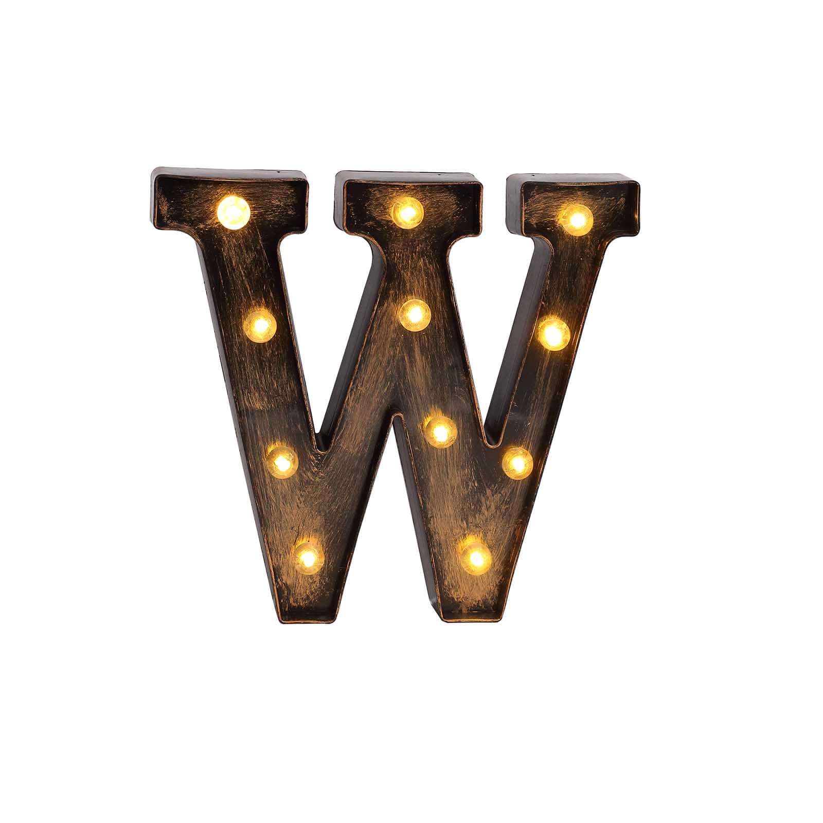 LED Marquee Letter "W" Industrial Style Antique Black - Light-Up Alphabet Sign for Weddings & Displays 9"