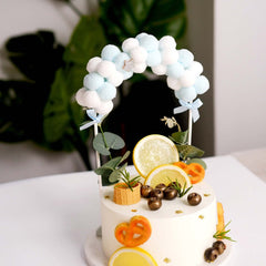 Cotton Ball Arch Cake Topper Blue/White - Charming Mini Cake Decoration Supplies for Nautical Sky & Baby-Themed Events 6"x11"