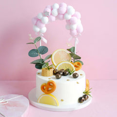 Cotton Ball Arch Cake Topper Pink/White - Charming Mini Cake Decoration Supplies for Nautical Sky & Baby-Themed Events 6"x11"