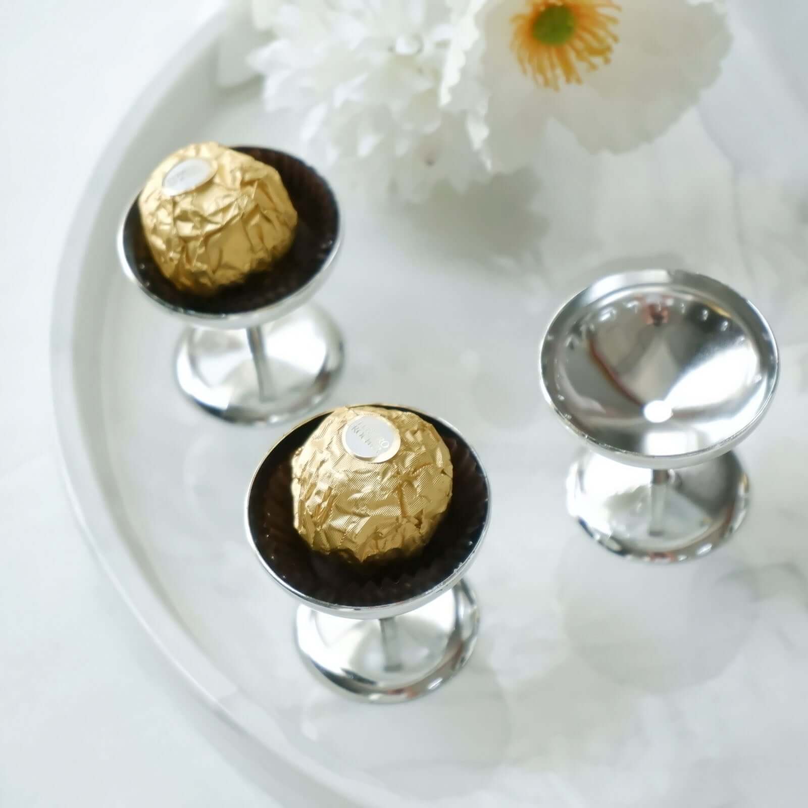 12-Pack Dessert Cup Candy Dishes Silver - Decorative Mini Pedestal Stands for Treats 2"