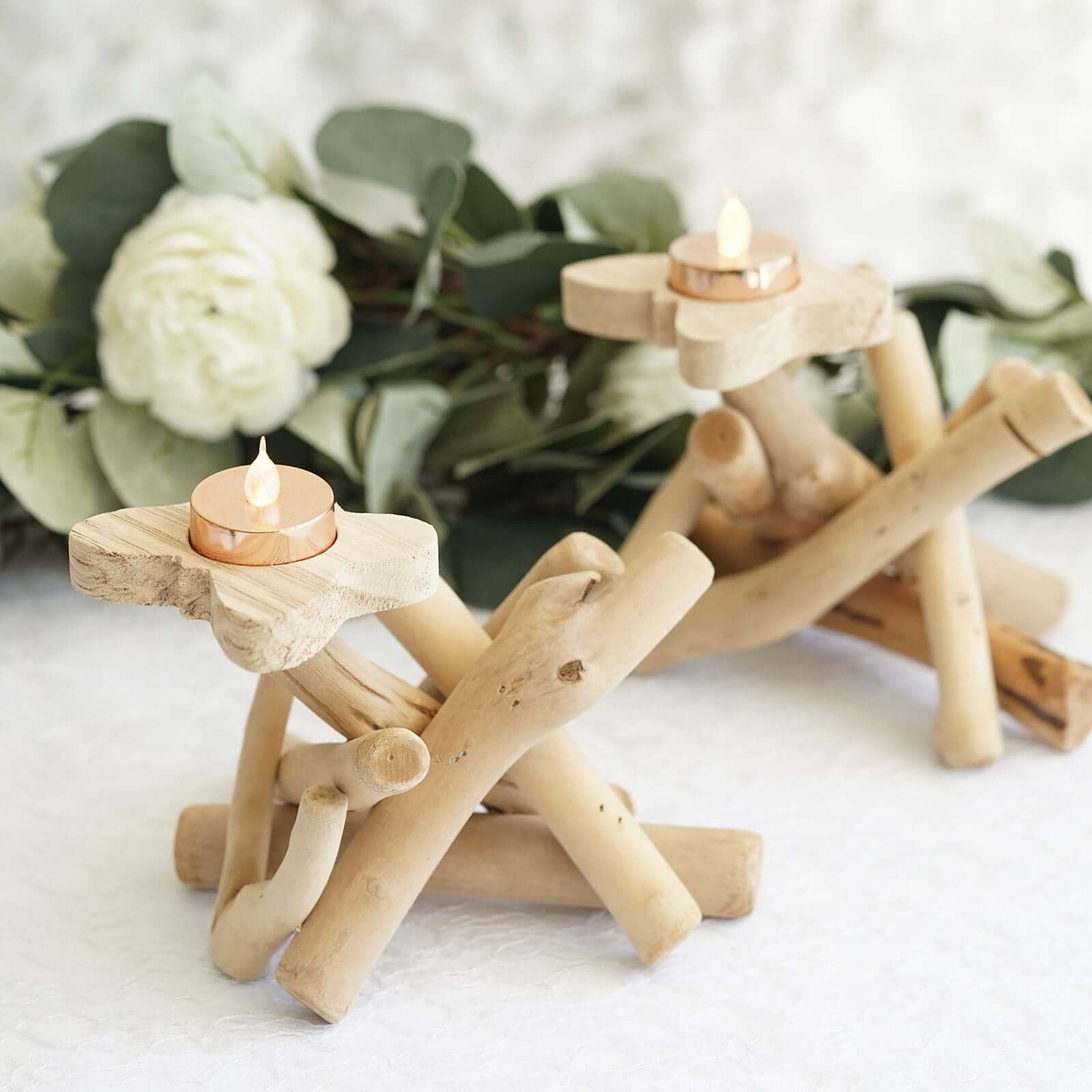 Natural Driftwood Candle Holder with Butterfly Top - Rustic Wooden Candle Stand for Events 8" Tall