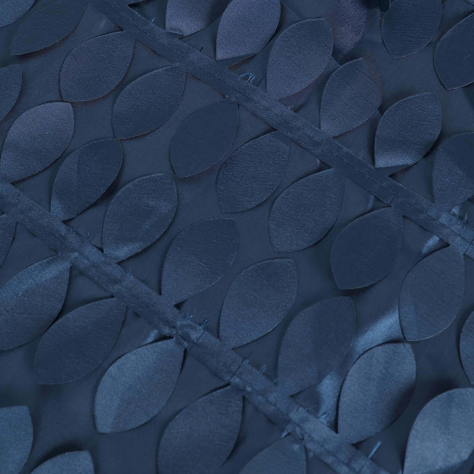 Taffeta 90"x132" Rectangle Tablecloth Navy Blue | 3D Leaf Petal Design Seamless Table Cover