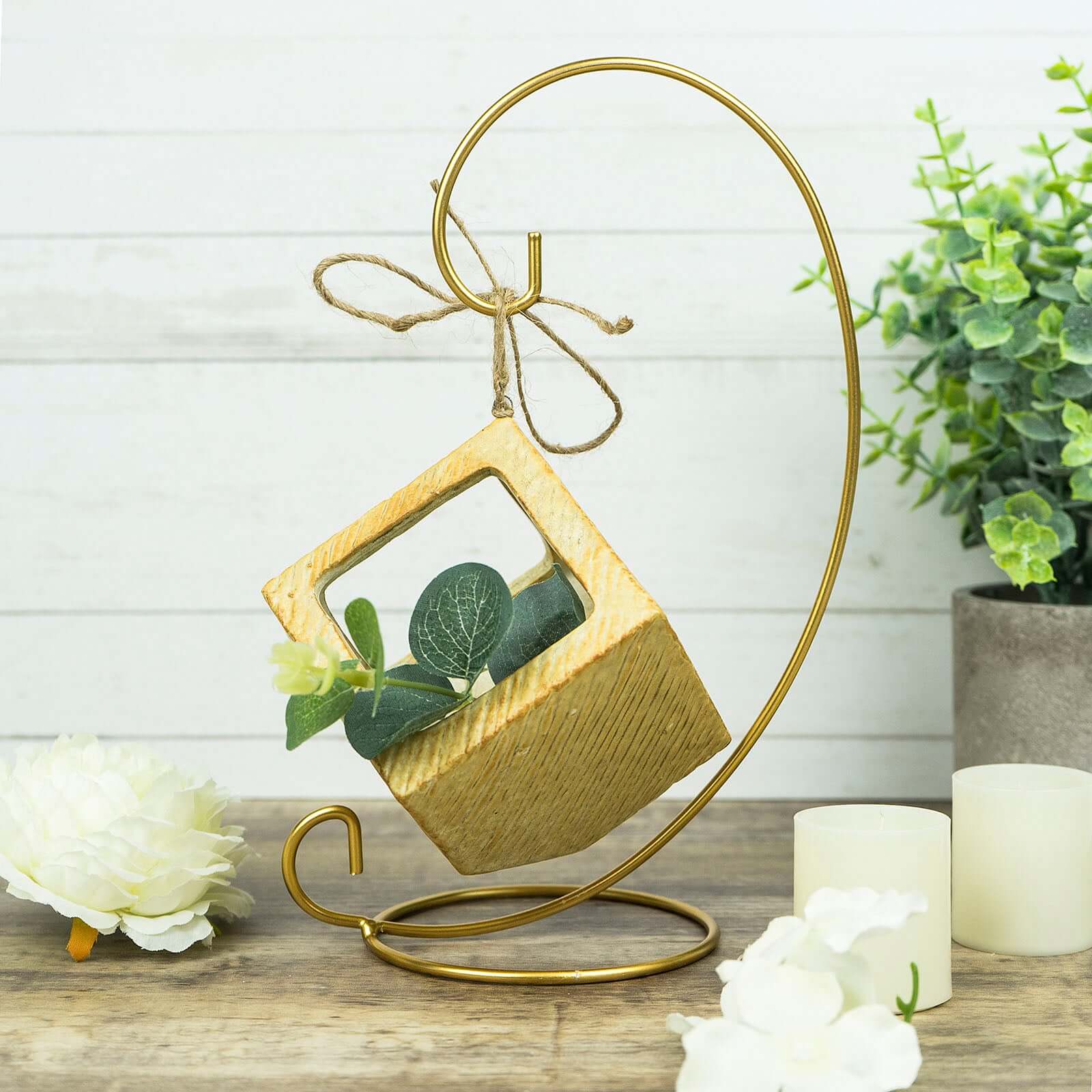 2-Pack Metal Air Plant Terrarium Stand Hanging Ornament Display Holder Gold 10" - Stylish Decor for Tables & Gatherings