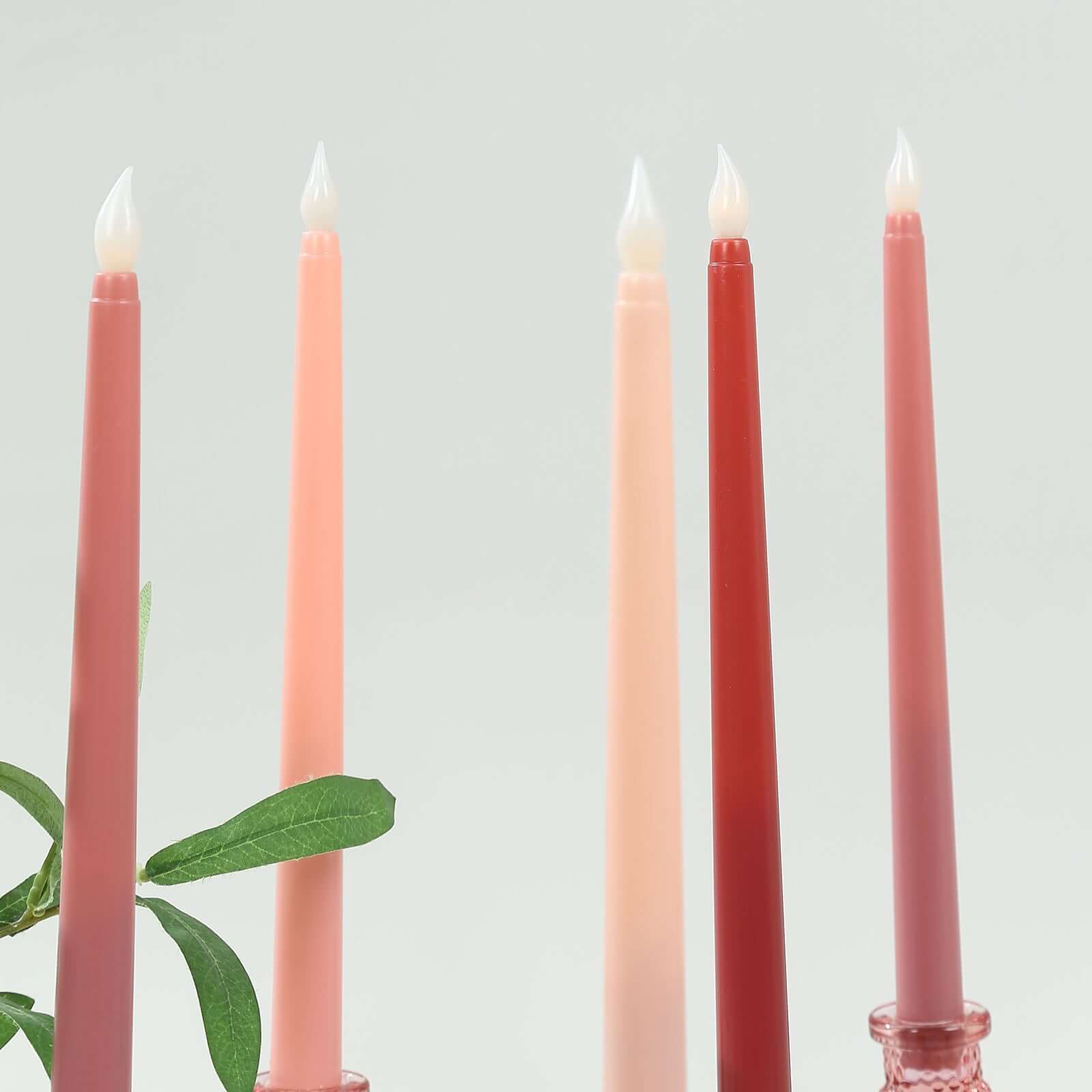 8-Pack LED Flickering Lighting Mixed Pink - Flameless Battery Operated Taper Candles 11"