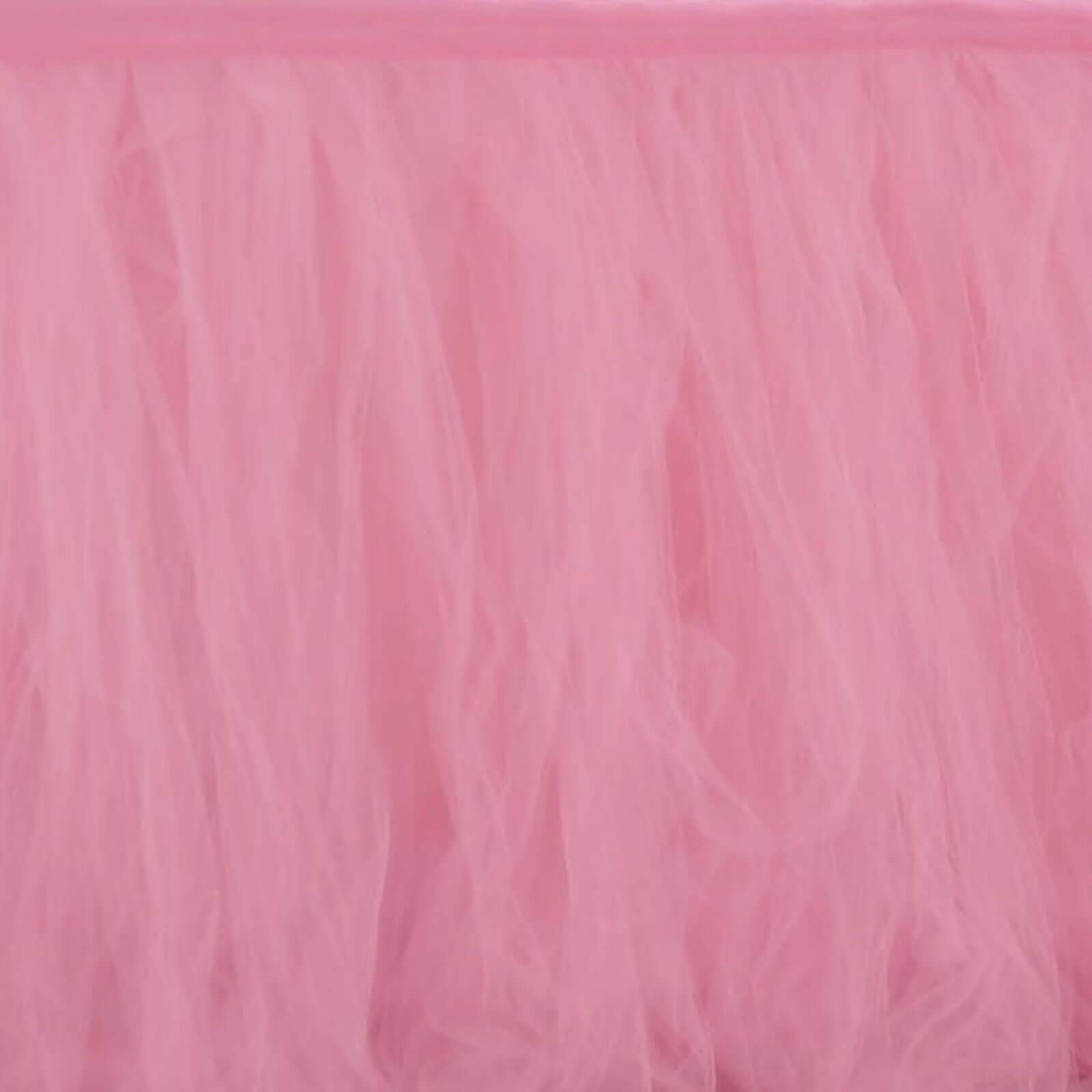 Tulle 21ft Table Skirt Pink/Rose Quartz - 4 Layer Pleated Tutu Table Cover