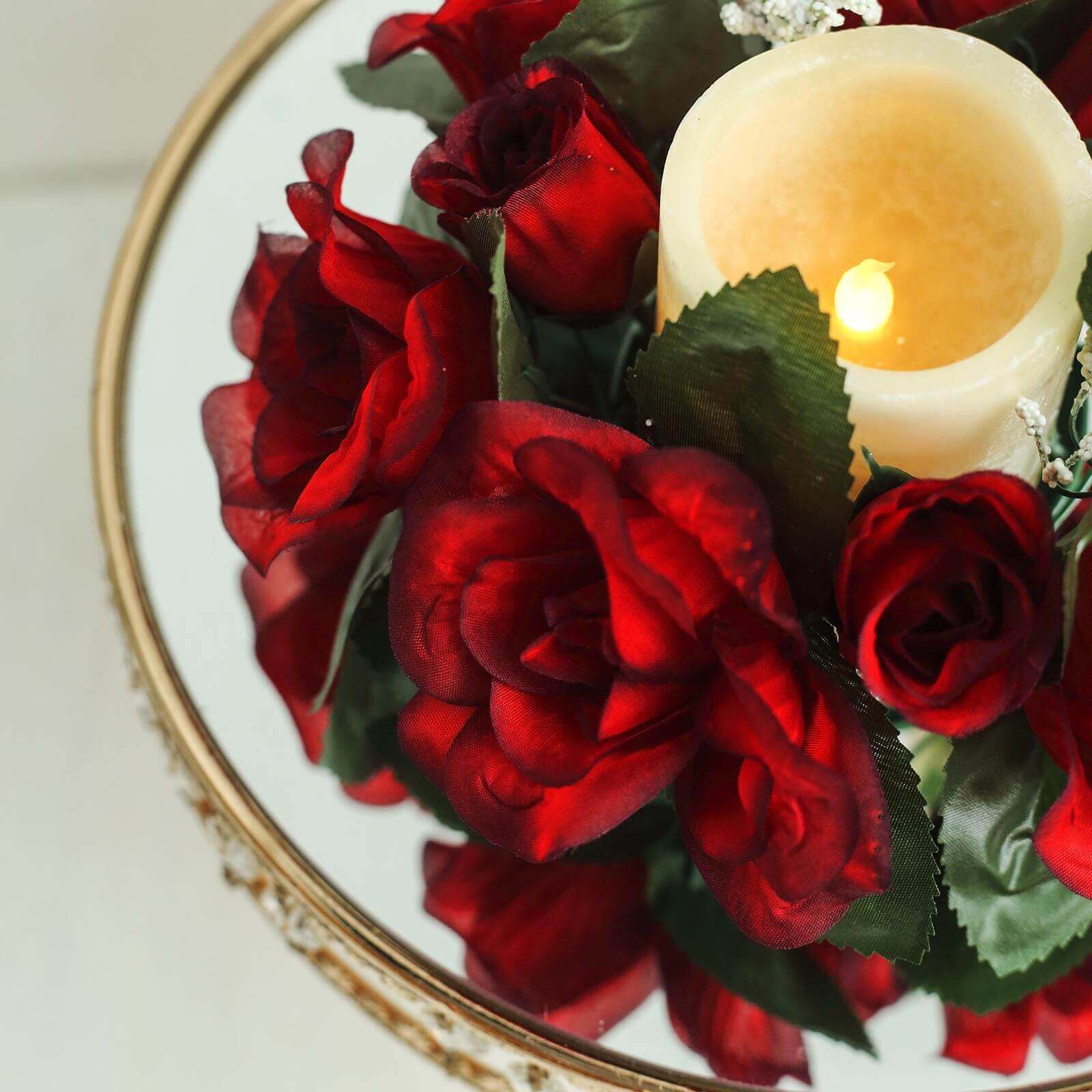 4 Pack 3" Black Red Artificial Silk Rose Flower Candle Ring Wreaths