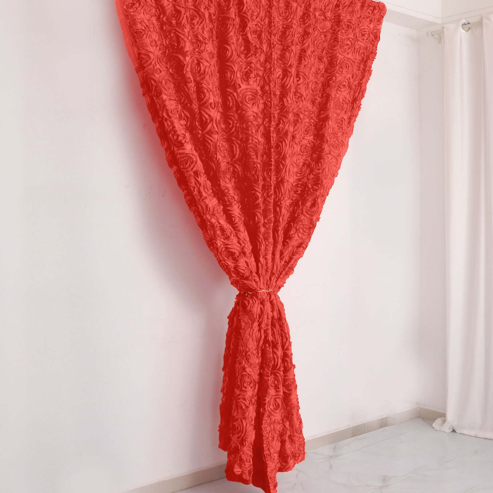 8ftx8ft Red Satin Rosette Event Curtain Drapes, Backdrop Event Panel