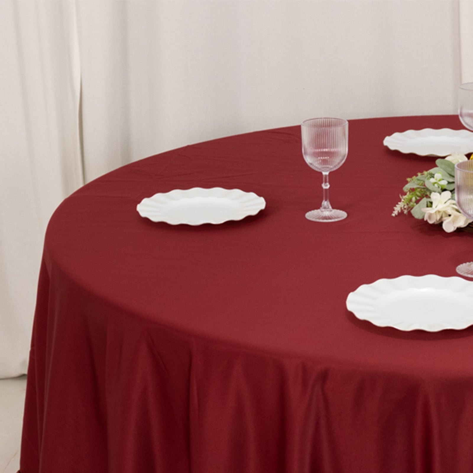 Lamour Satin 108" Round Tablecloth Burgundy - Durable & Silk-Like Table Cover