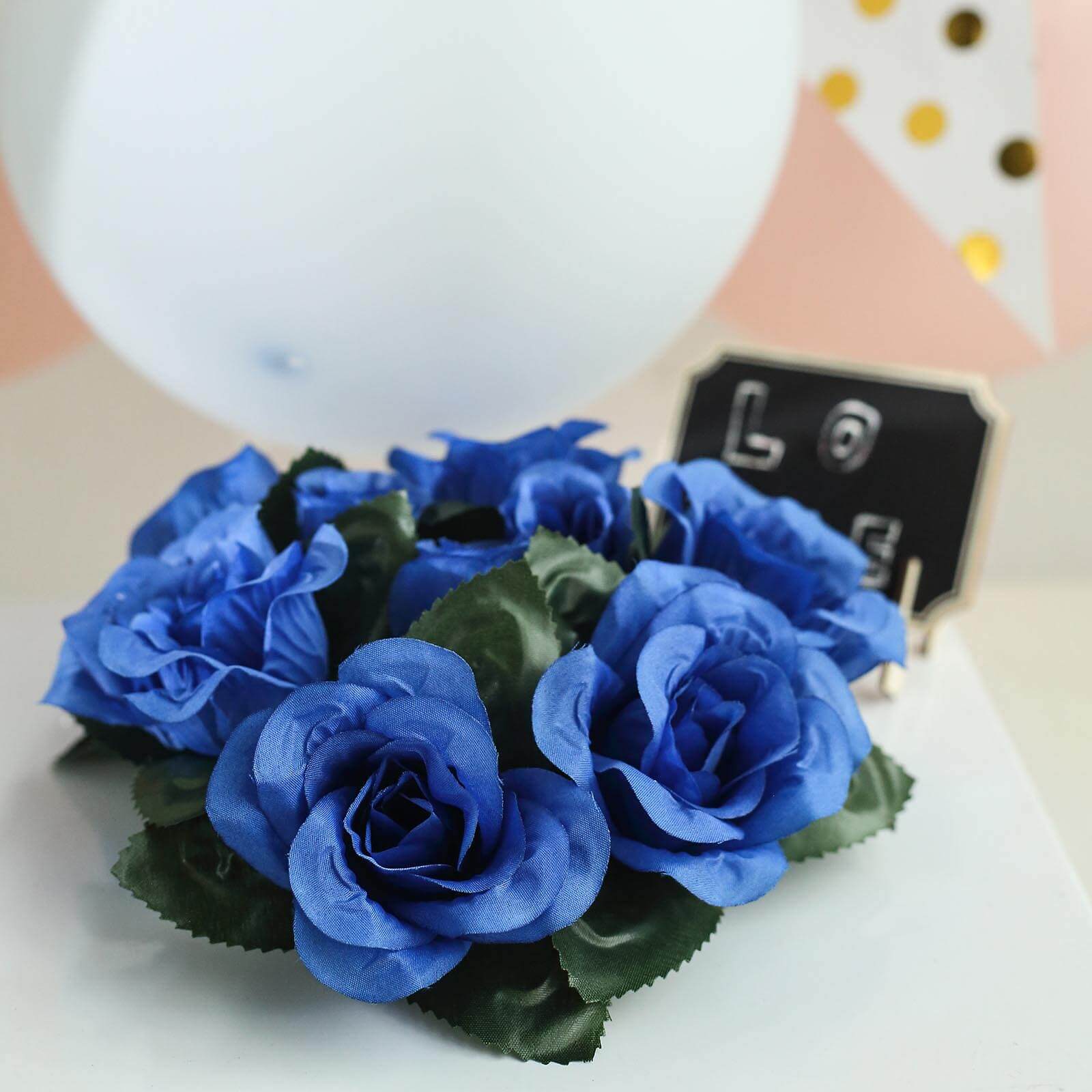 4 Pack 3" Royal Blue Artificial Silk Rose Flower Candle Ring Wreaths
