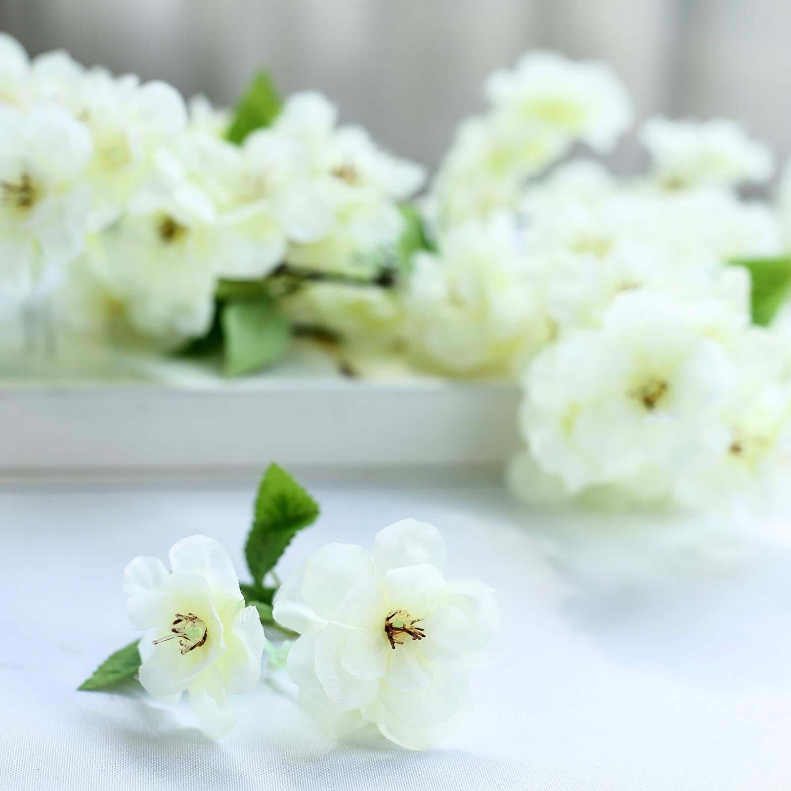 4 Bushes 40" Tall Cream Artificial Silk Cherry Blossom Flowers, Branches