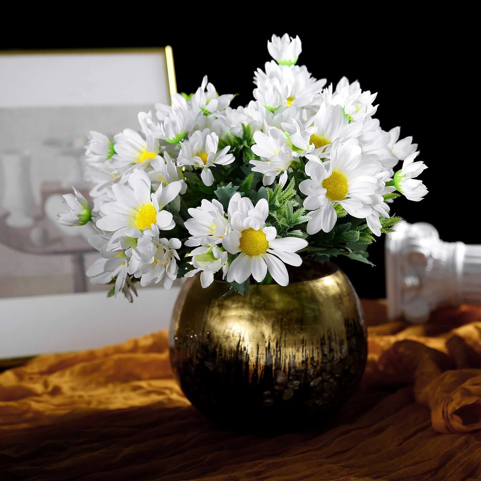 4 Bushes 11" White Artificial Silk Daisy Flower Bouquet Branches