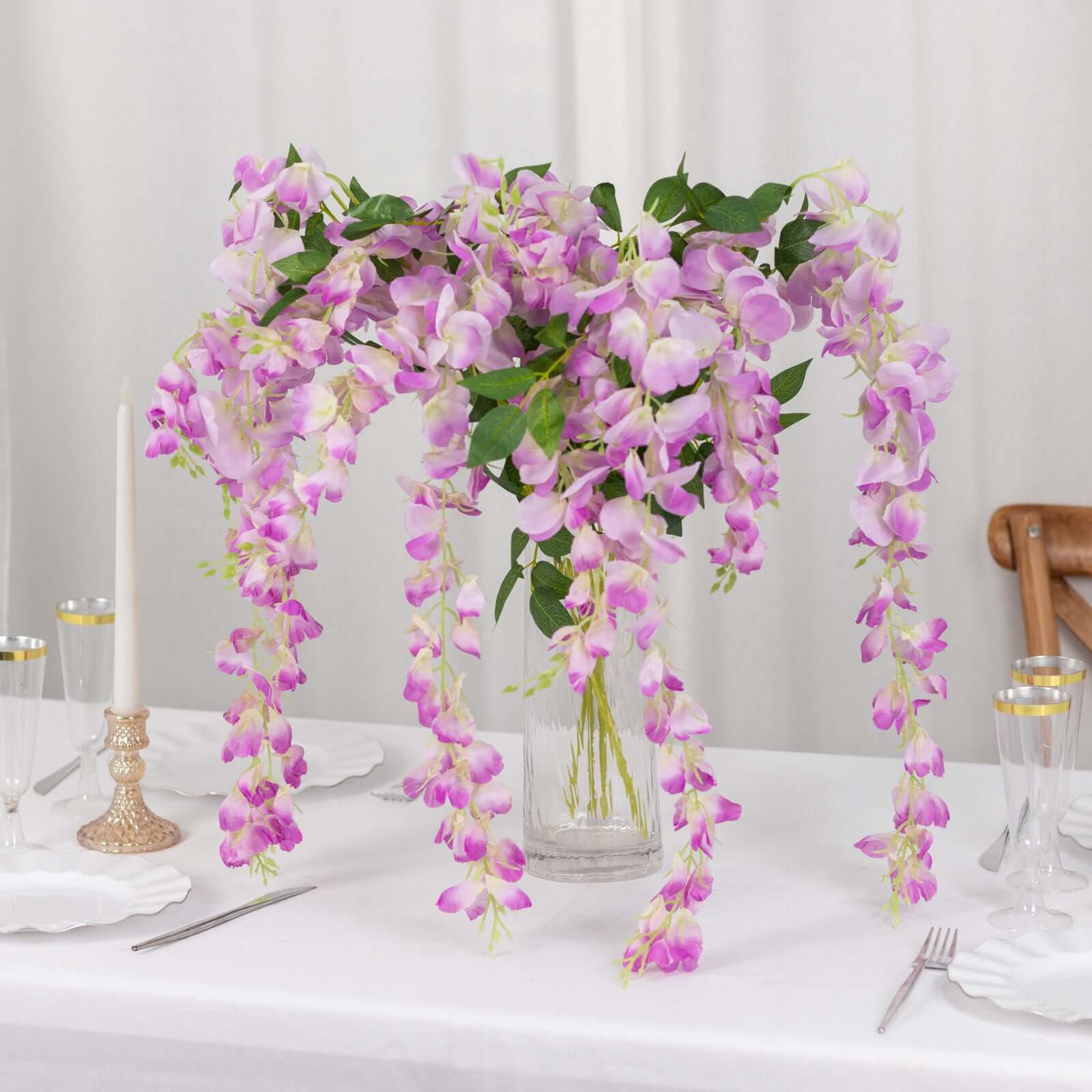 5 Pack 44" Silk Hanging Wisteria Flower Garland Vines in Lavender Lilac, 3 Strands in 1 Bush