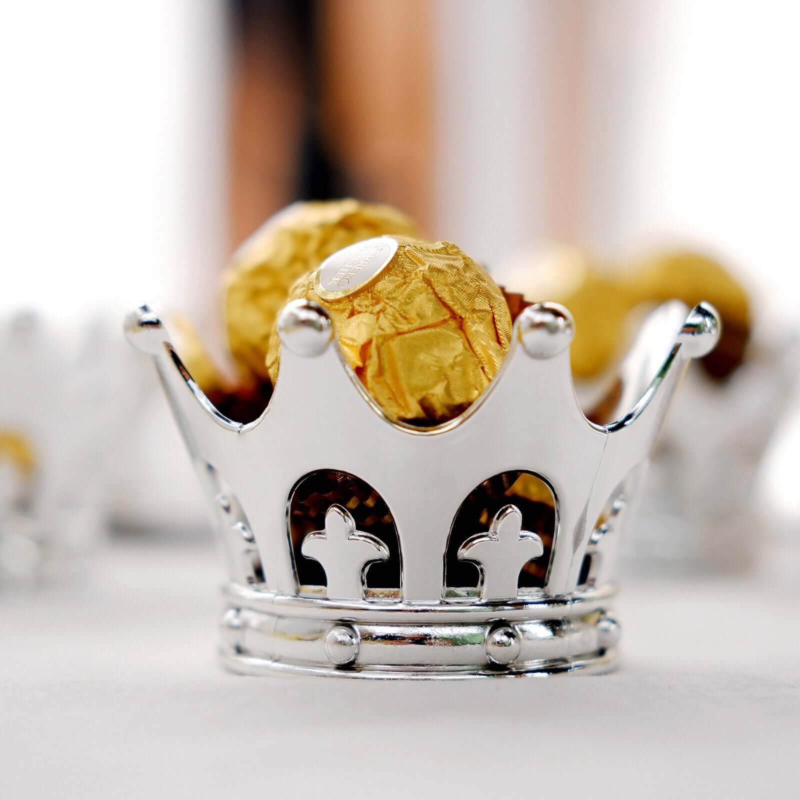 12-Pack Fillable Mini Crown Candy Container Silver - Regal Baby Shower Candy Treat Favor Containers 3"