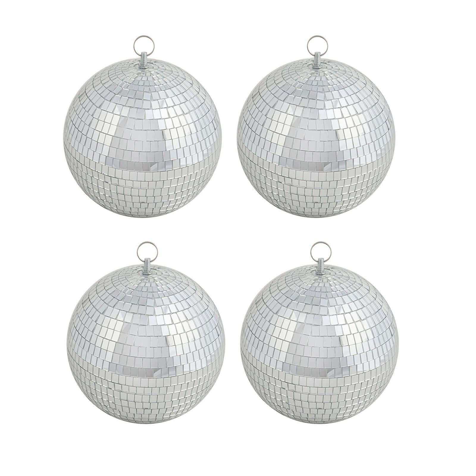 4 Pack 6" Silver Foam Disco Mirror Ball With Hanging Strings, Holiday Christmas Ornaments